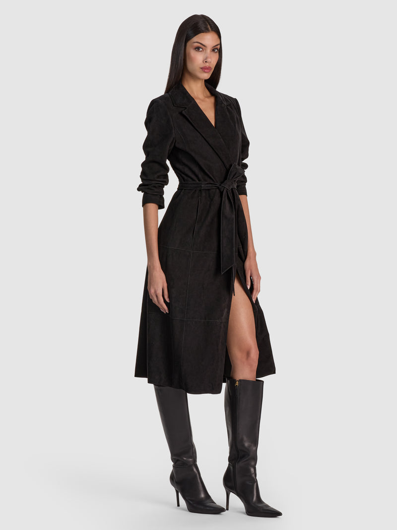 Karley Suede Wrap Long Coat