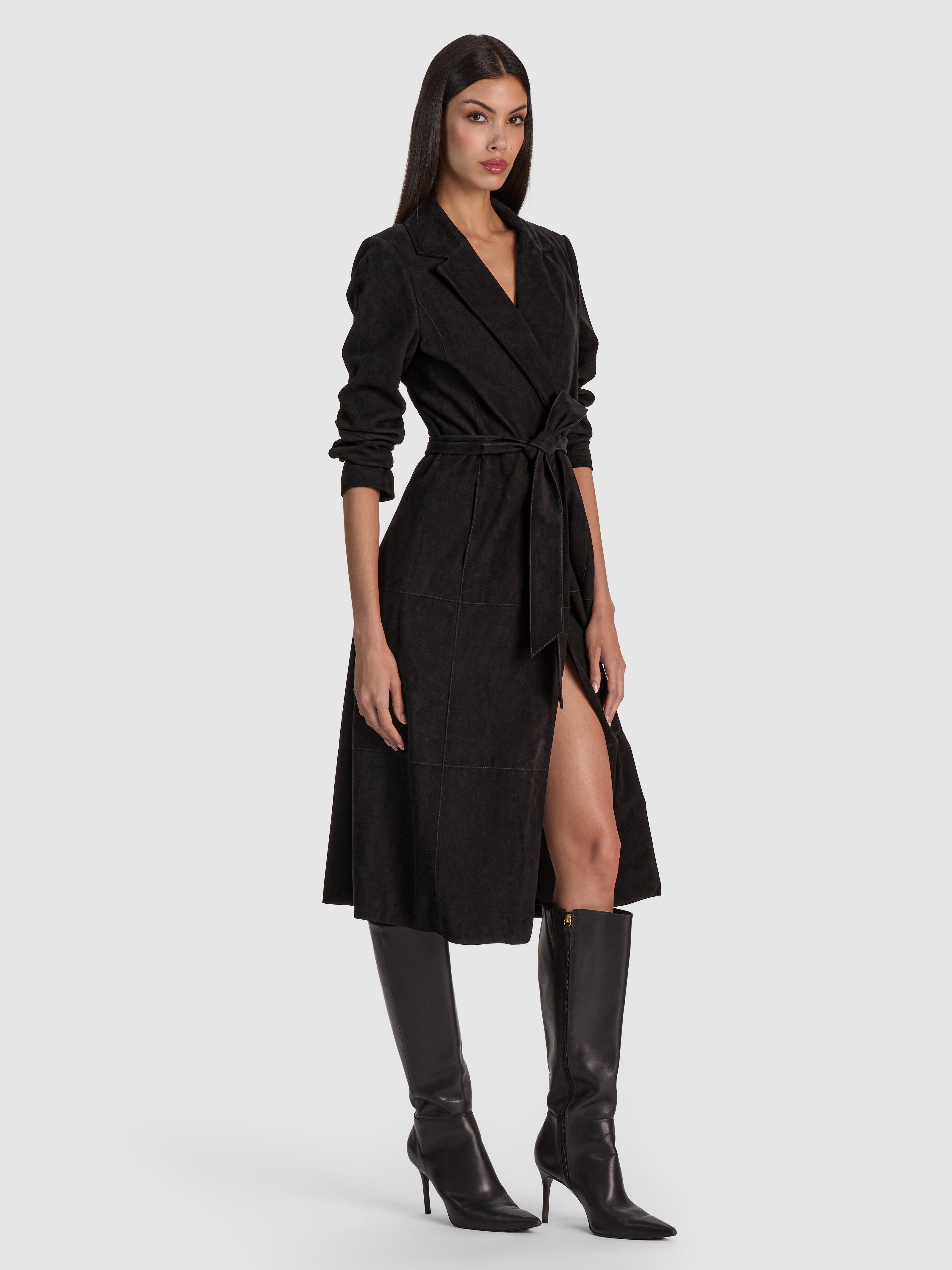 KARLEY SUEDE WRAP LONG COAT-Black-ALICE + OLIVIA