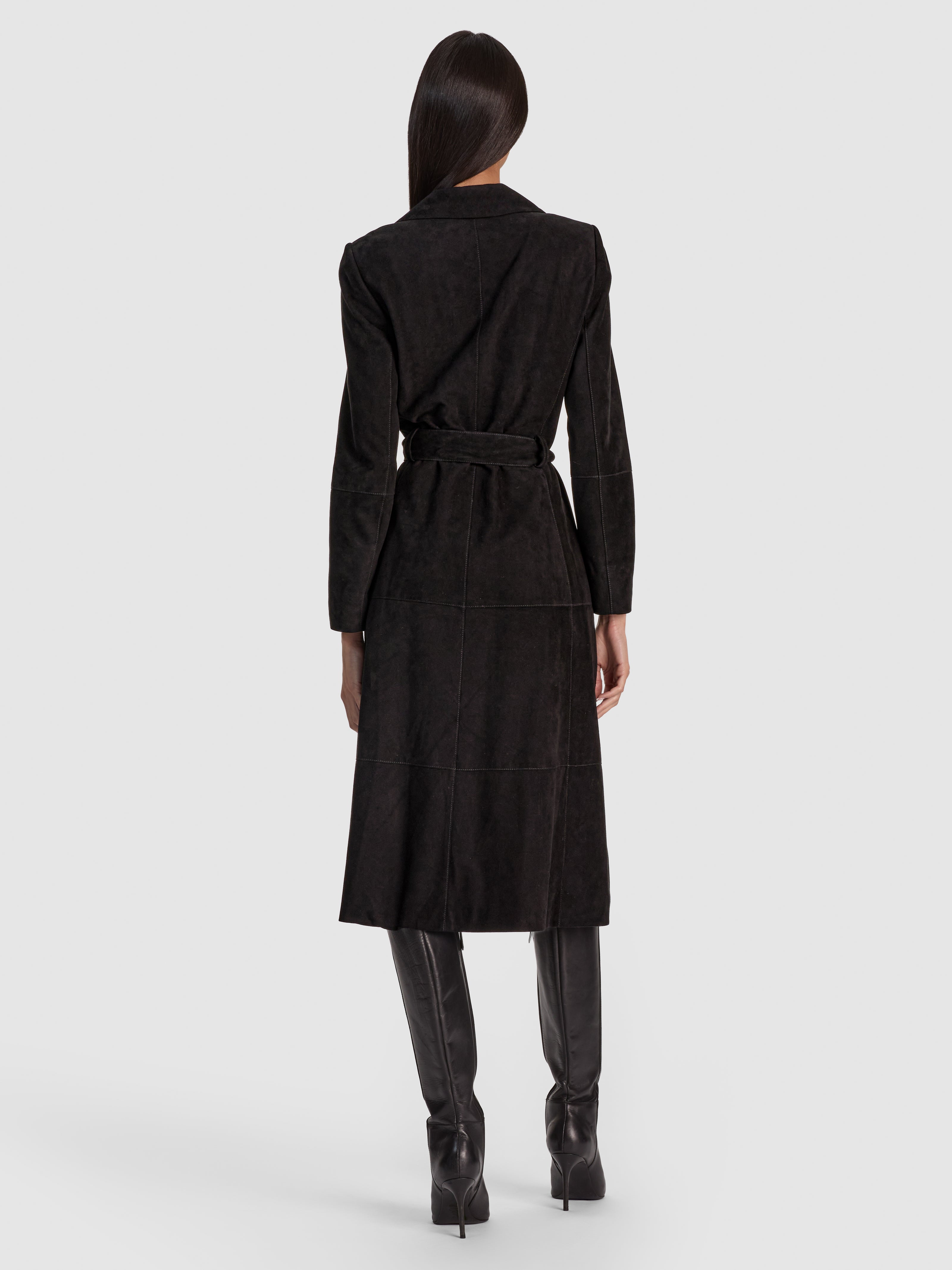 KARLEY SUEDE WRAP LONG COAT-Black-ALICE + OLIVIA