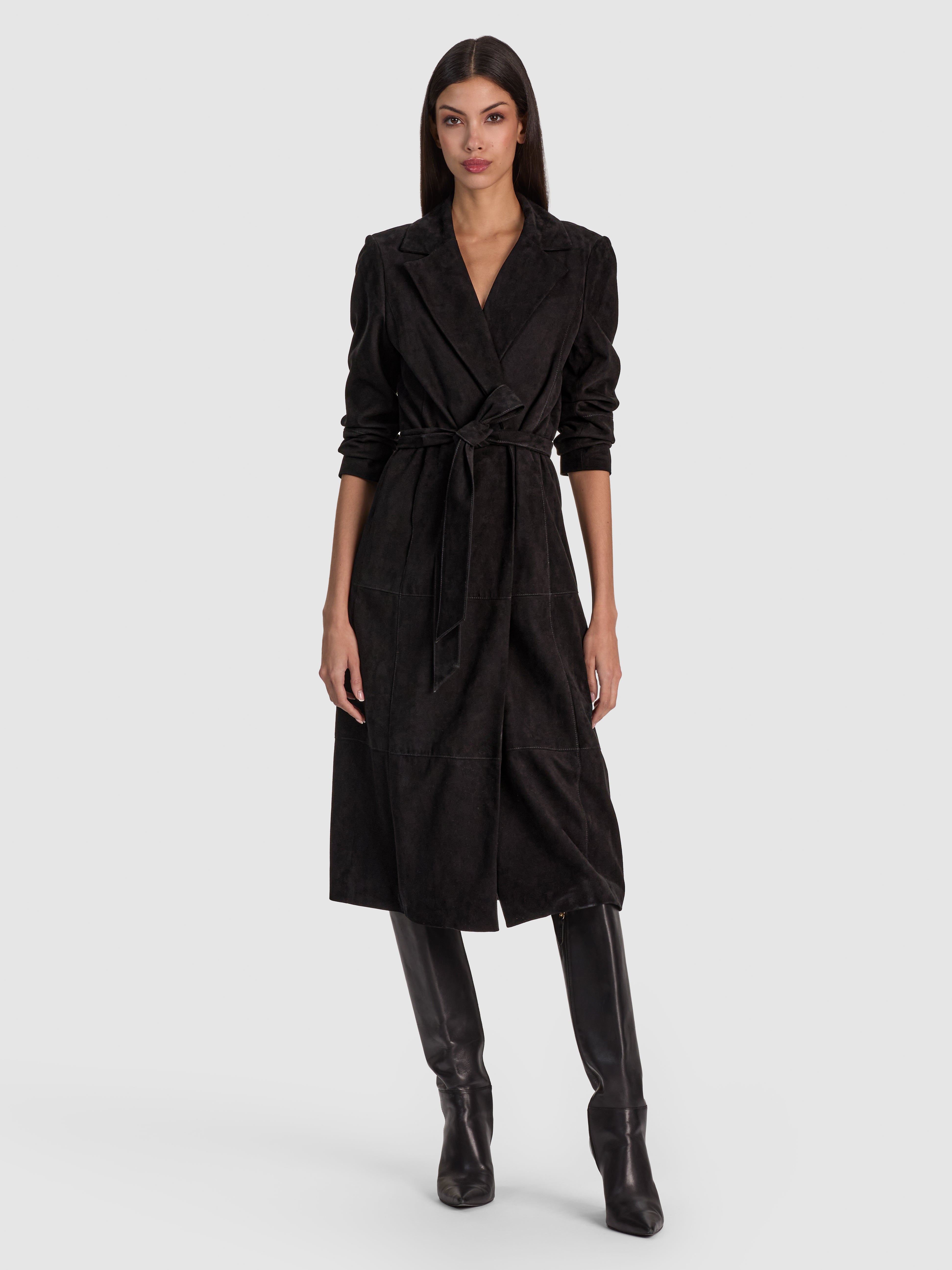Karley Suede Wrap Long Coat