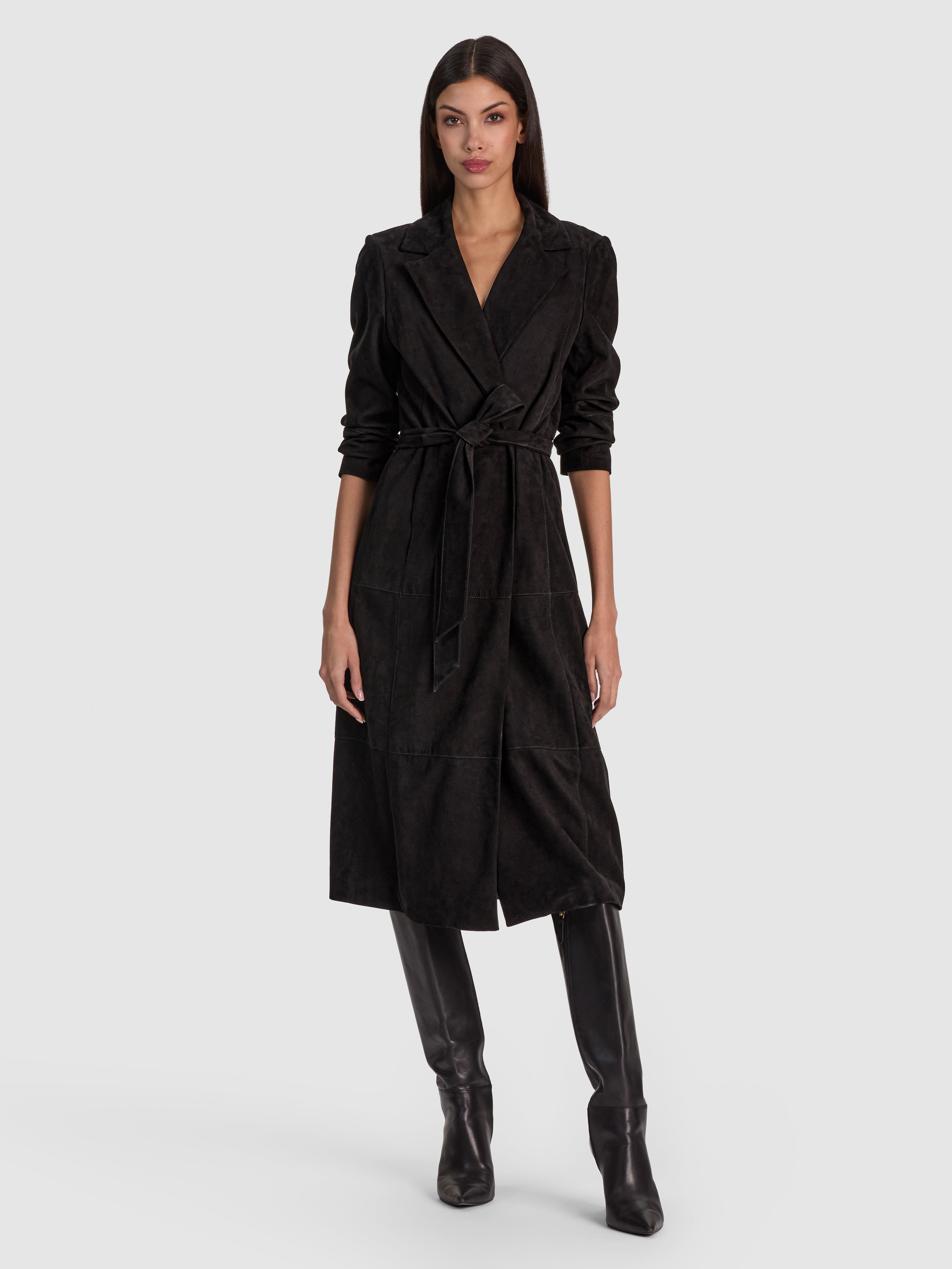 KARLEY SUEDE WRAP LONG COAT-Black-ALICE + OLIVIA
