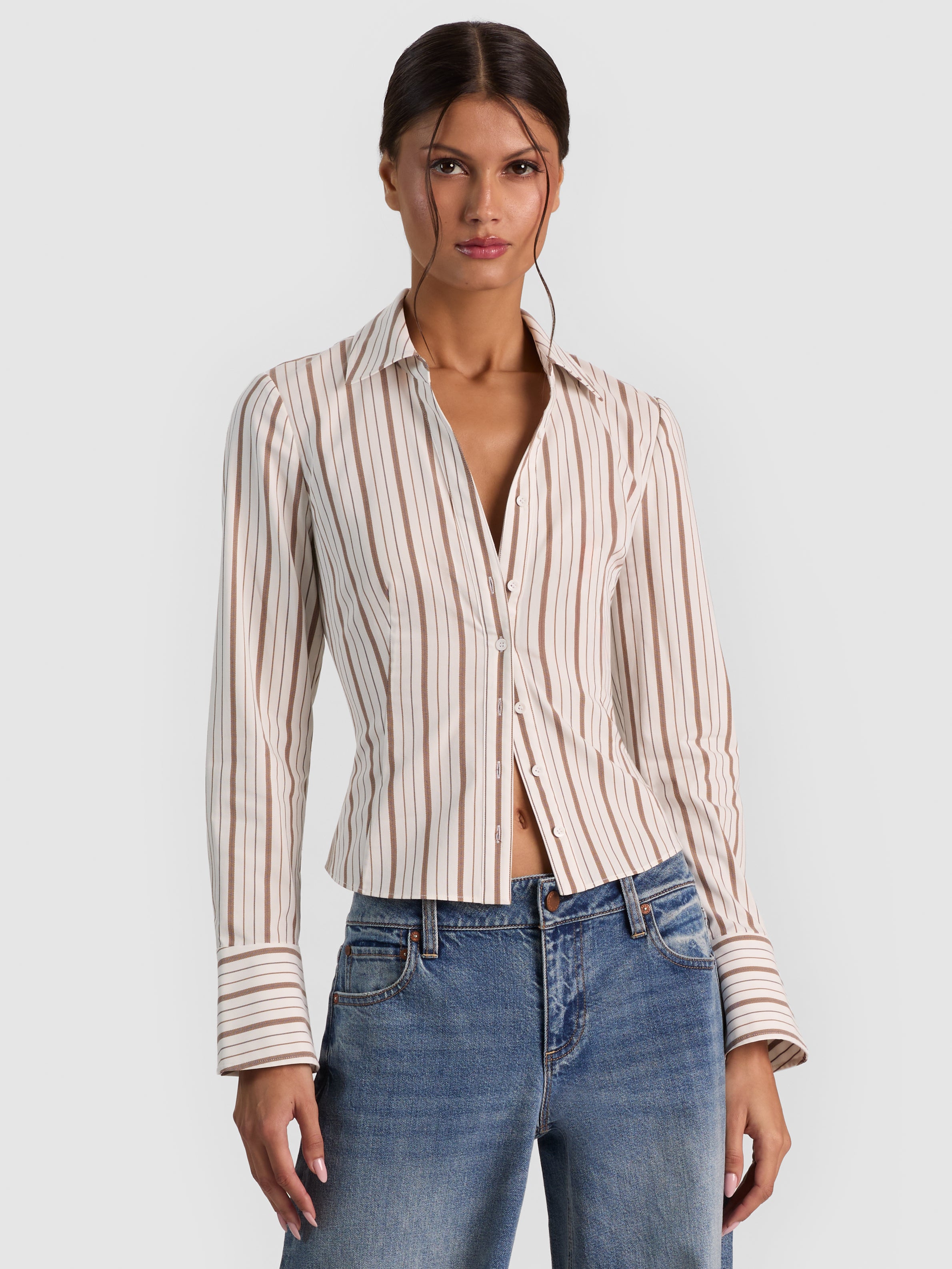 FREYA BUTTON DOWN TOP-OFF WHITE MULTI-ALICE + OLIVIA
