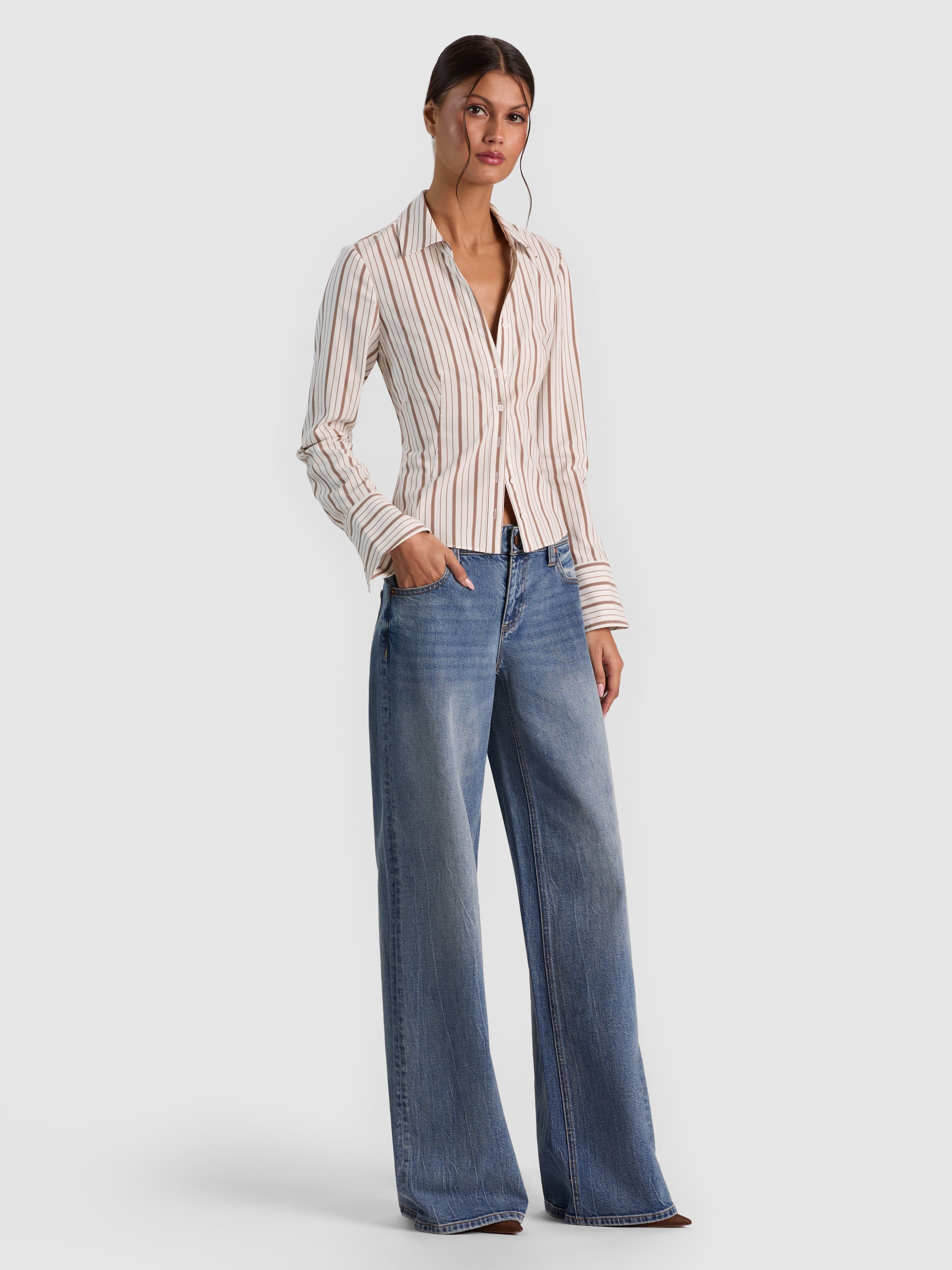 FREYA BUTTON DOWN TOP-OFF WHITE MULTI-ALICE + OLIVIA