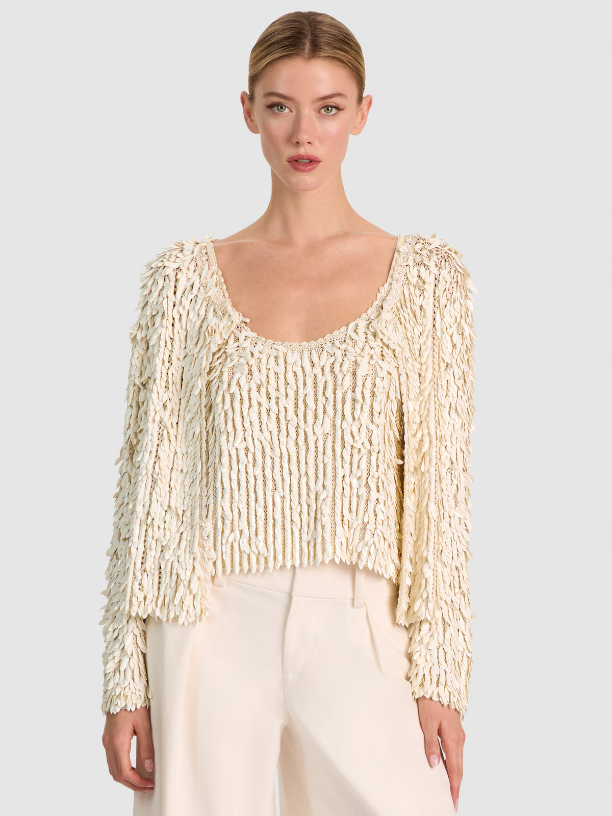 ANDERSON ALLOVER SEQUIN CARDIGAN - SOFT WHITE