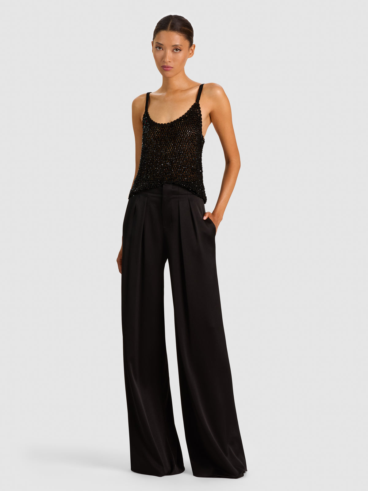 KRISTA EMBELLISHED CROCHET TANK - BLACK