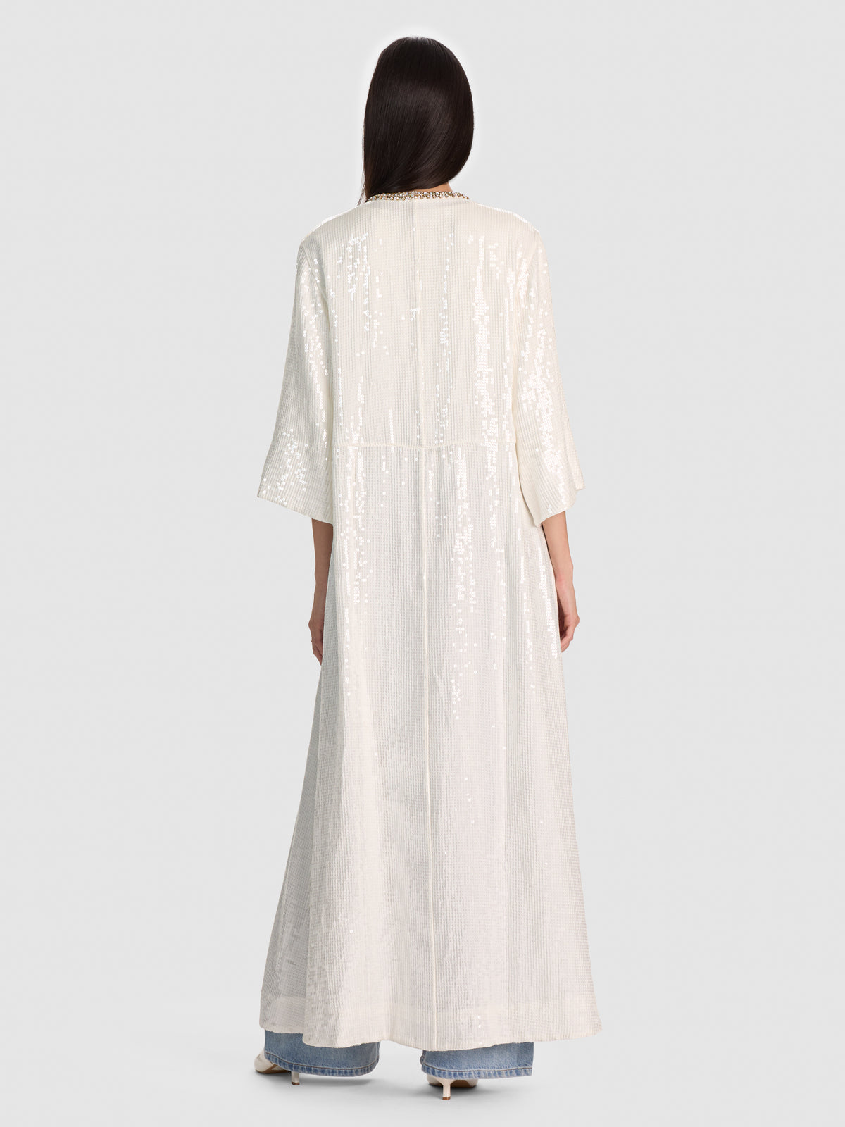 ALBA MAXI CARDIGAN LUNGO CON PAILLETTES VOLUMINOSE-OFF WHITE-ALICE + OLIVIA