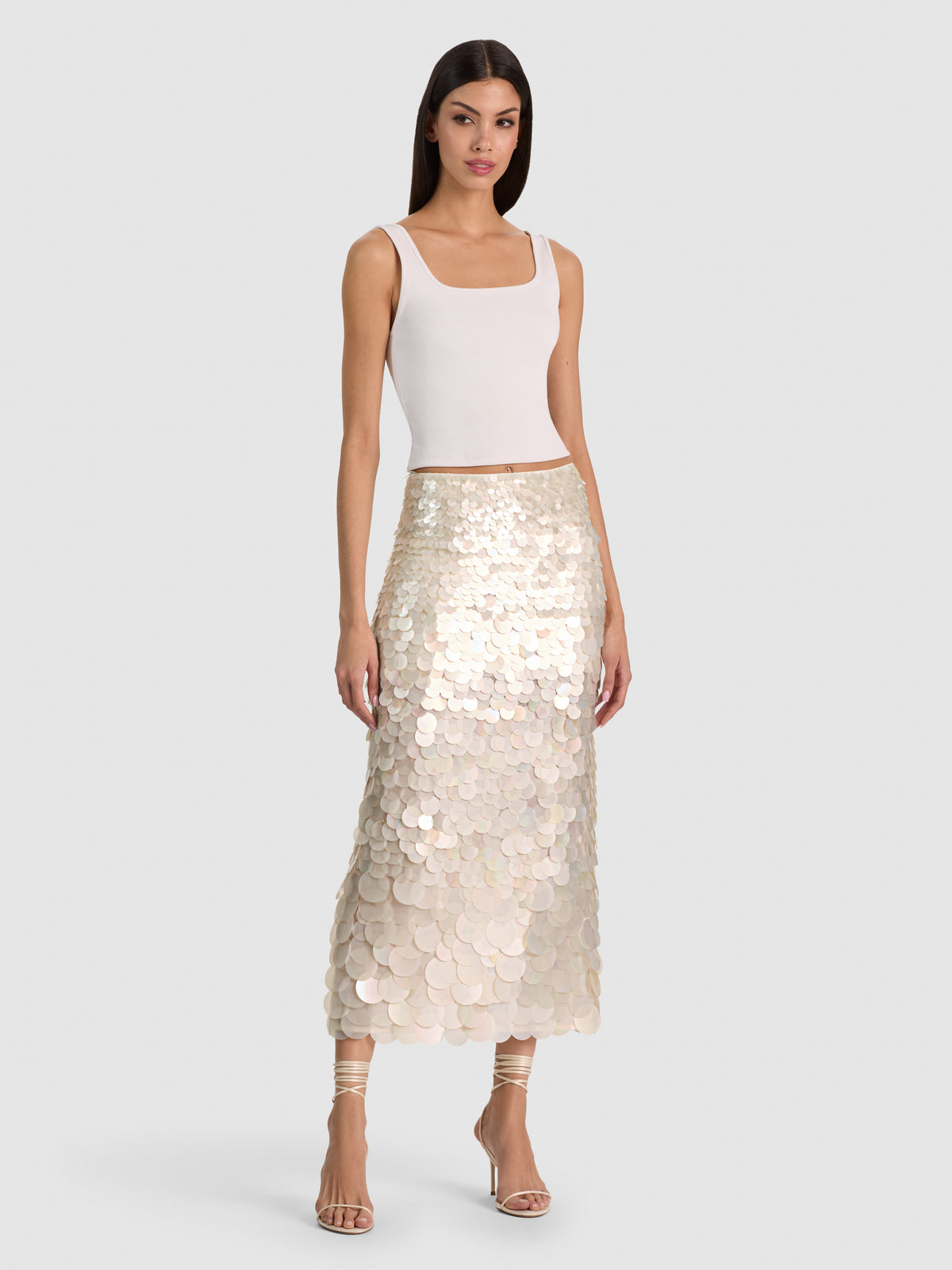 MAEVE PAILLETTE SLIP SKIRT - OFF WHITE