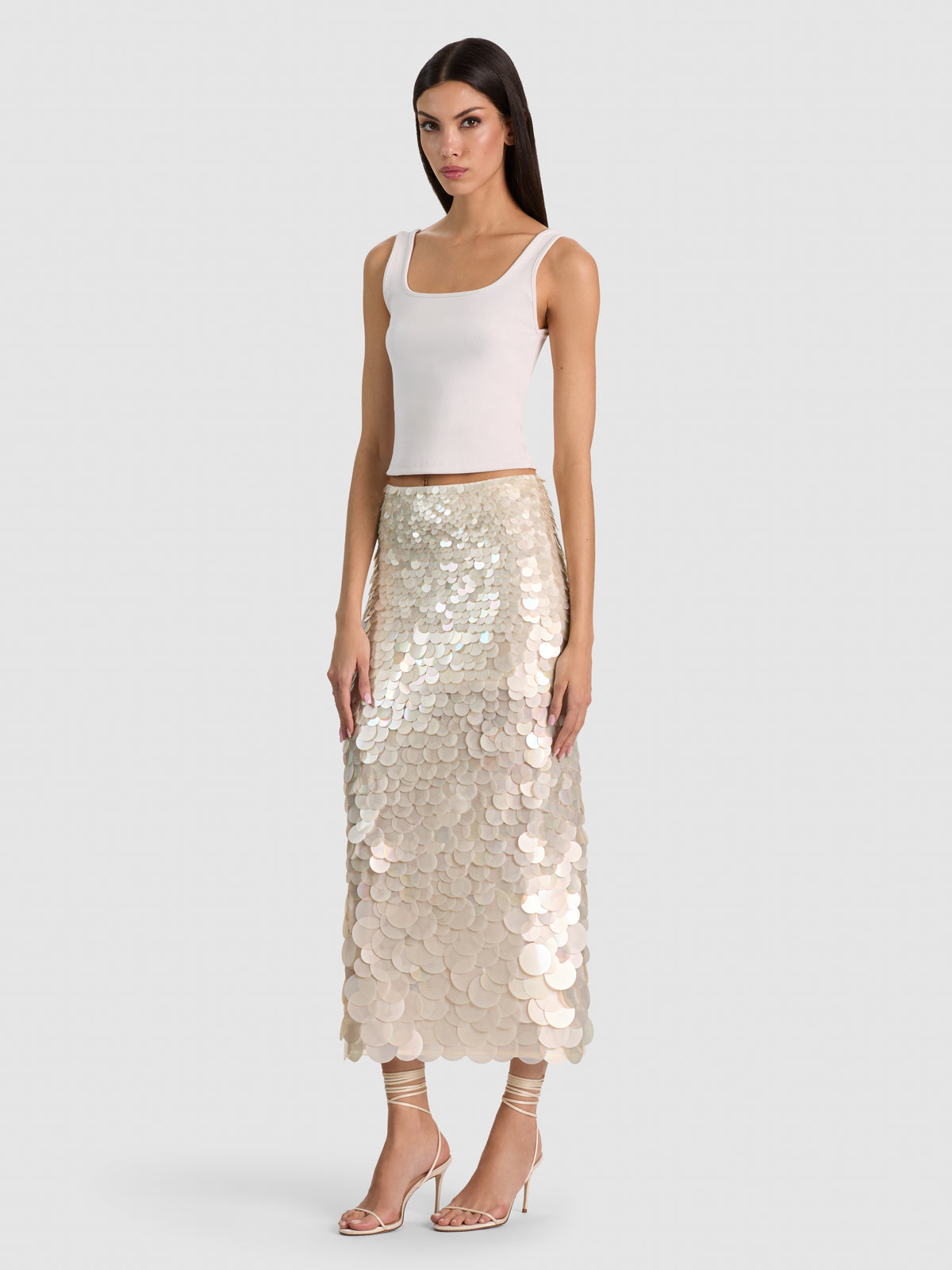 JUPE À ENFILER MI-LONGUE PAILLETÉE MAEVE-OFF WHITE-ALICE + OLIVIA