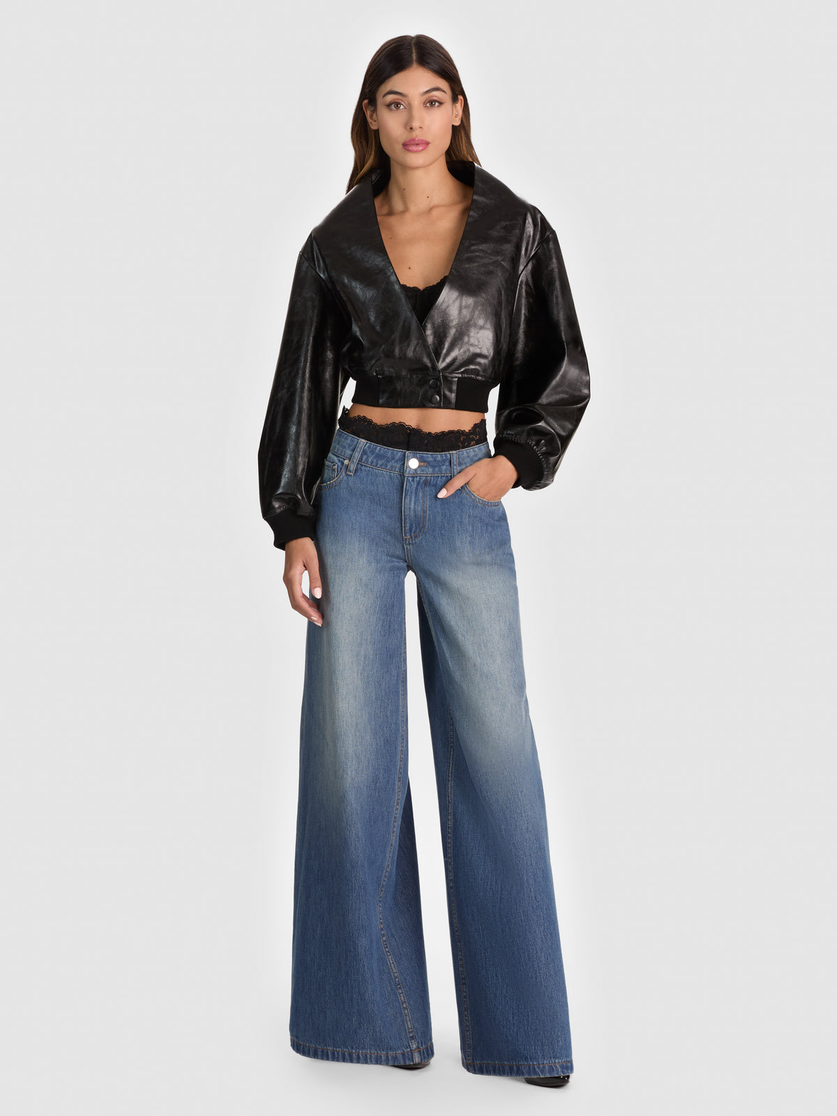 SYLVIA HIGH NECK WRAP JACKET-Black-ALICE + OLIVIA