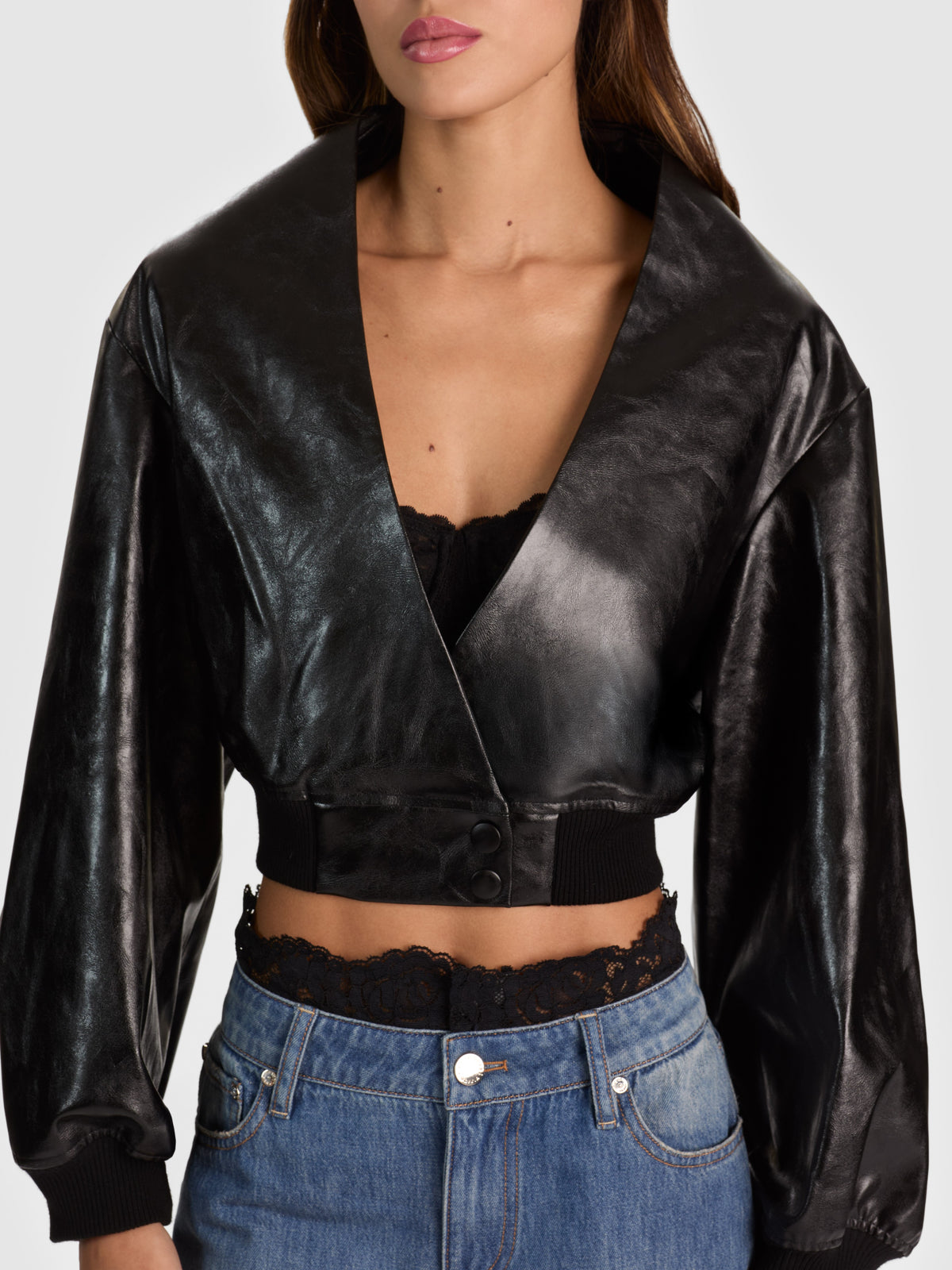 SYLVIA HIGH NECK WRAP JACKET-Black-ALICE + OLIVIA