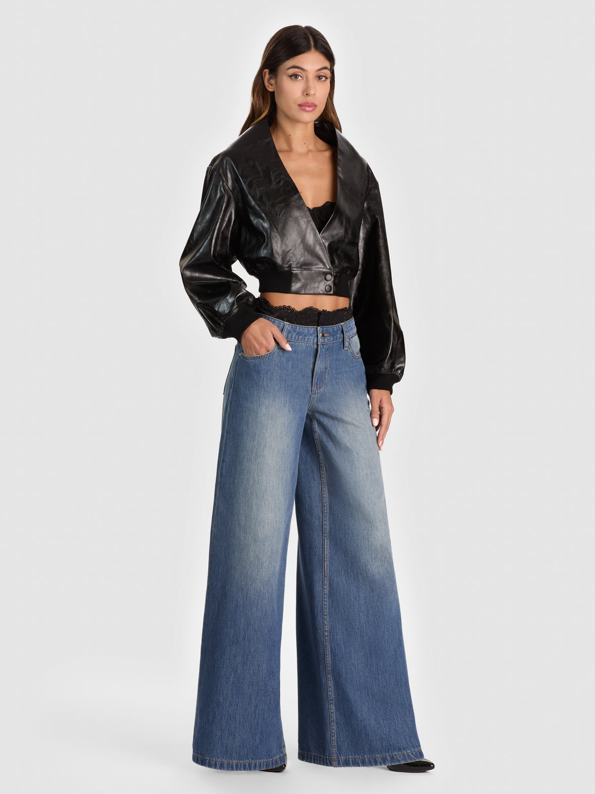 SYLVIA HIGH NECK WRAP JACKET-Black-ALICE + OLIVIA