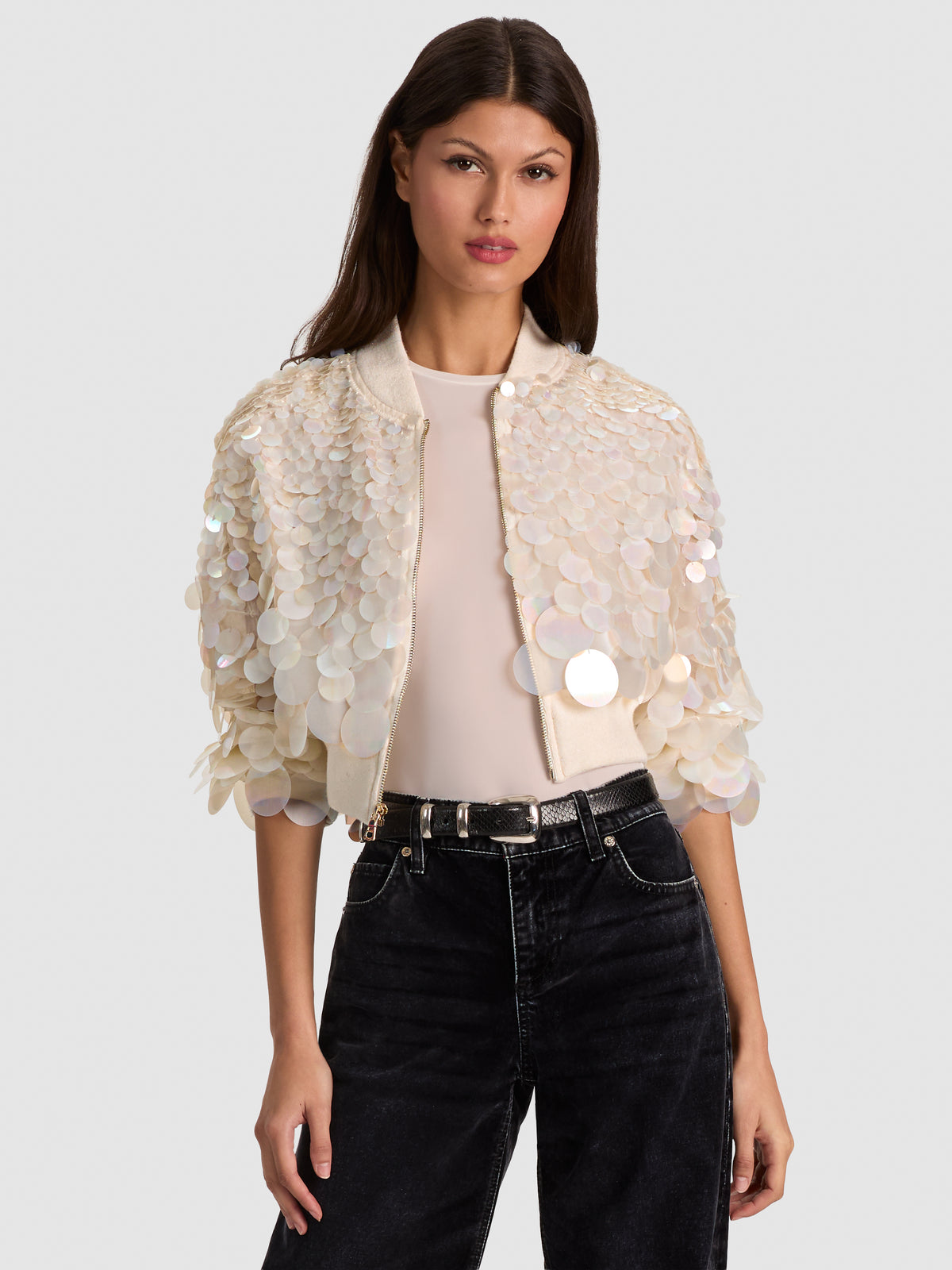 ODIE BOMBER CORTO PAILLETTES-OFF WHITE-ALICE + OLIVIA