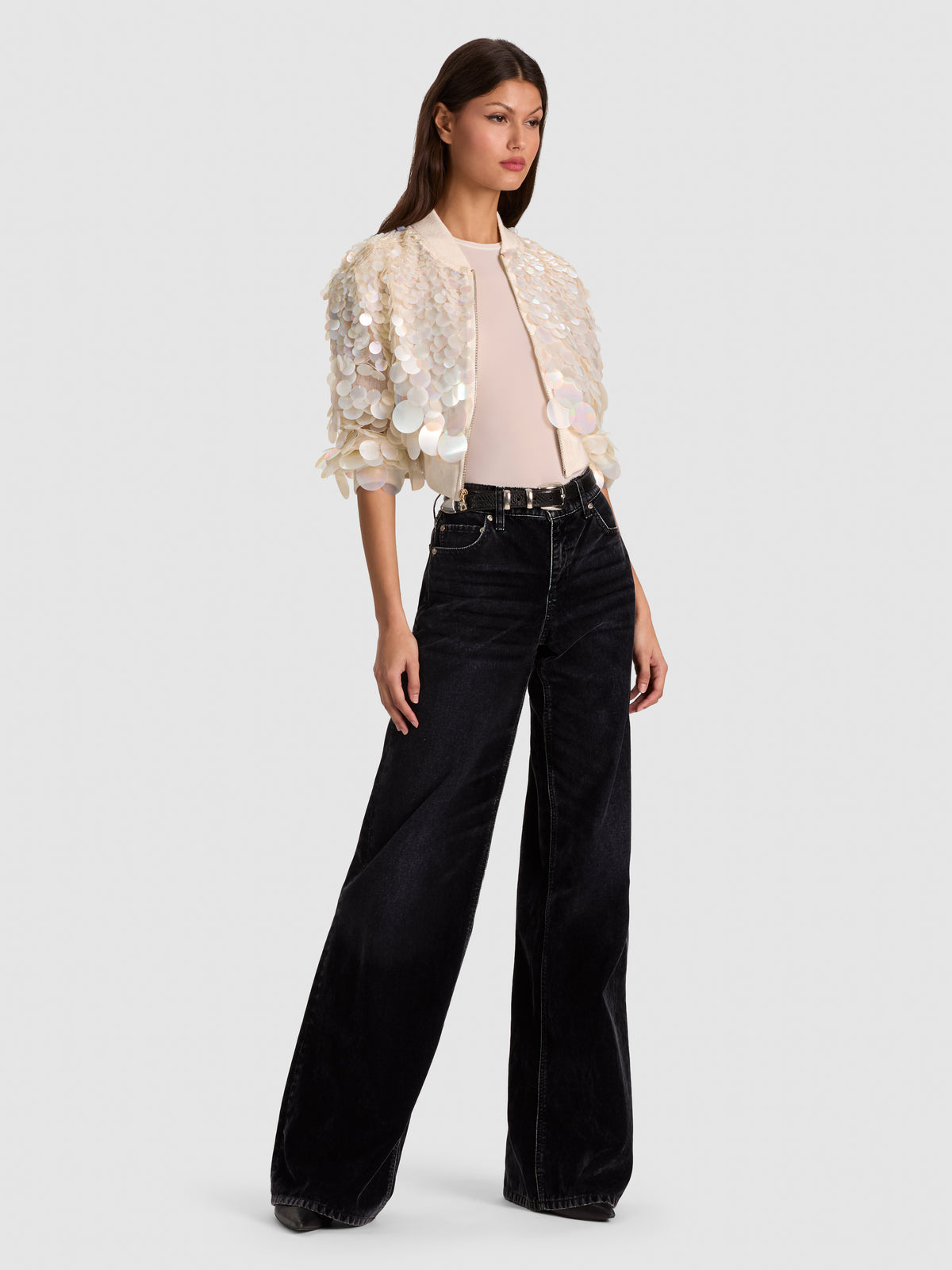 ODIE BOMBER CORTO PAILLETTES-OFF WHITE-ALICE + OLIVIA