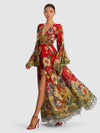 ROBE LONGUE ÉVASÉE MANCHES EVASÉES DÉCOLLETÉ EN V PROFOND ISLA-GARDEN VISTA CANDY APPLE-ALICE + OLIVIA