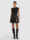 ABITO CORTO A CAMICIA SVASATO CON CORSETTO E PANELLI IN SIMILPELLE KIM-ALICE + OLIVIA