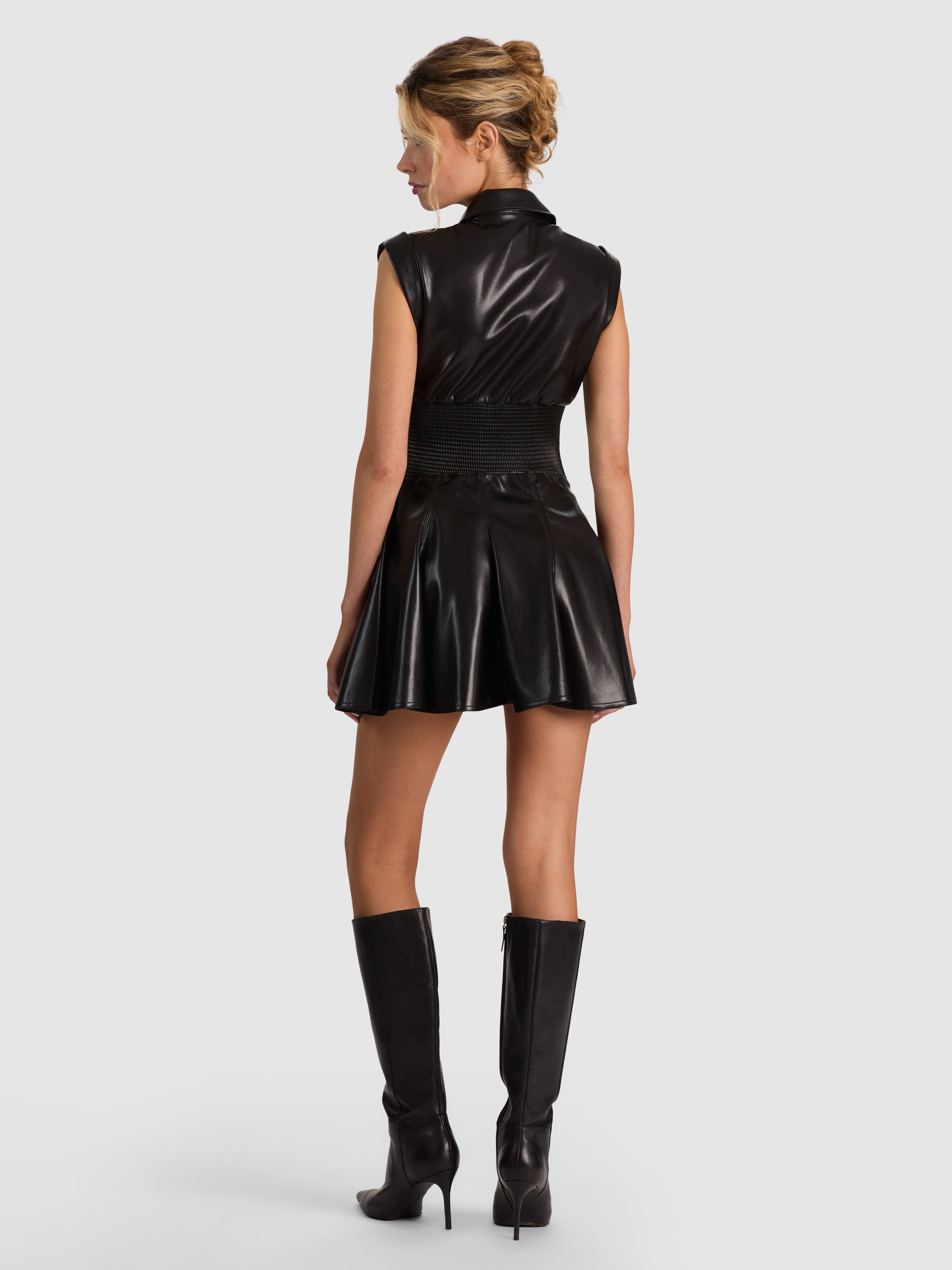 ABITO CORTO A CAMICIA SVASATO CON CORSETTO E PANELLI IN SIMILPELLE KIM-ALICE + OLIVIA