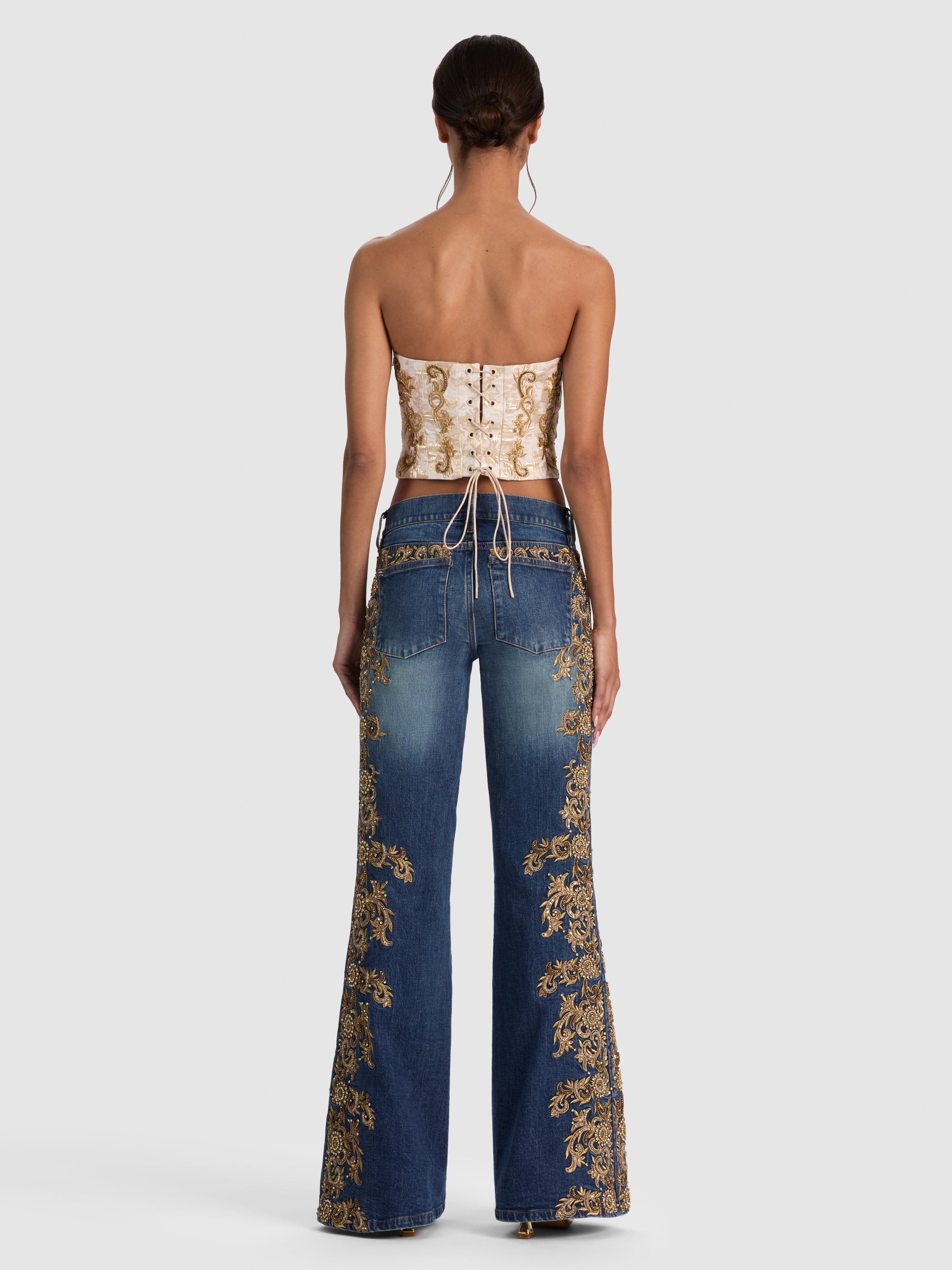 ALECIA EMBELLISHED STRAPLESS BUSTIER TOP-CHAMPAGNE/GOLD-ALICE + OLIVIA