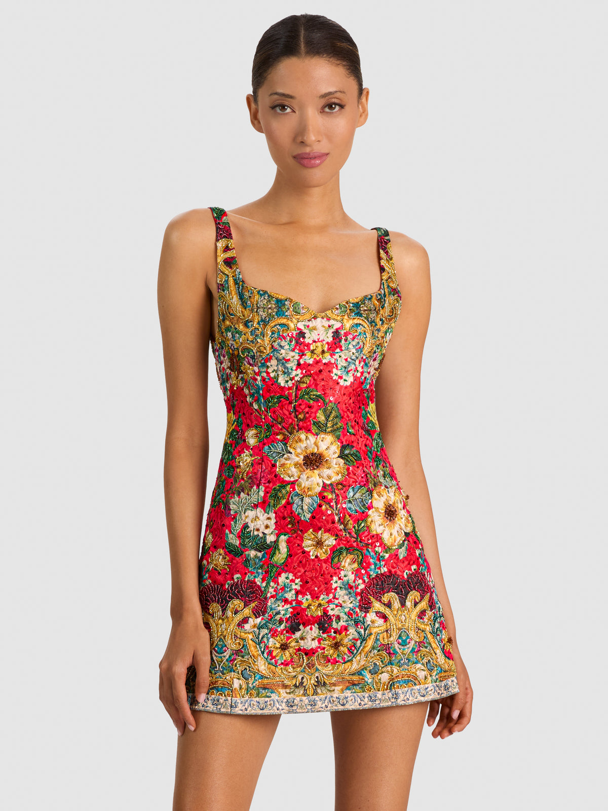 EVE EMBELLISHED MINI DRESS - GARDEN VISTA CANDY APPLE