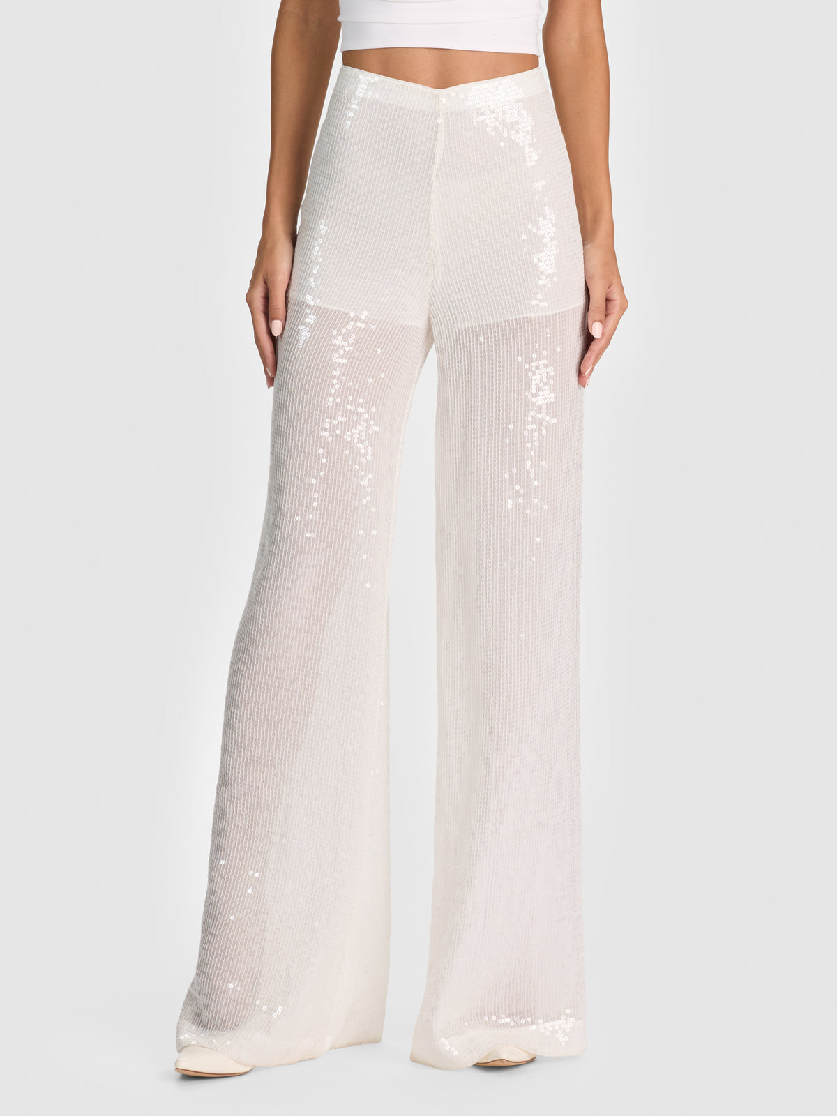 PANTALONI ATHENA TRASPARENTI CON PAILLETTES-OFF WHITE-ALICE + OLIVIA