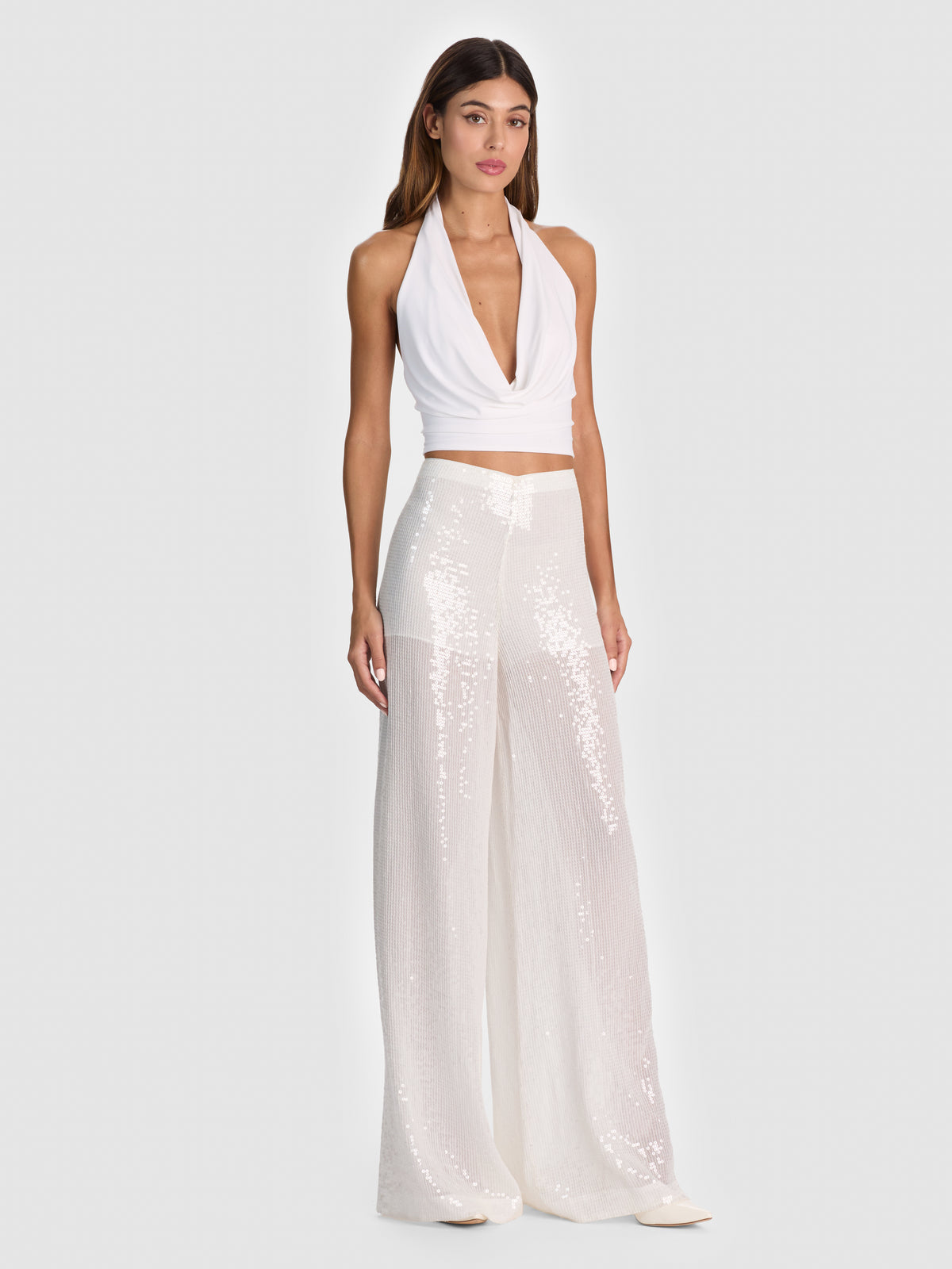 PANTALONI ATHENA TRASPARENTI CON PAILLETTES-OFF WHITE-ALICE + OLIVIA