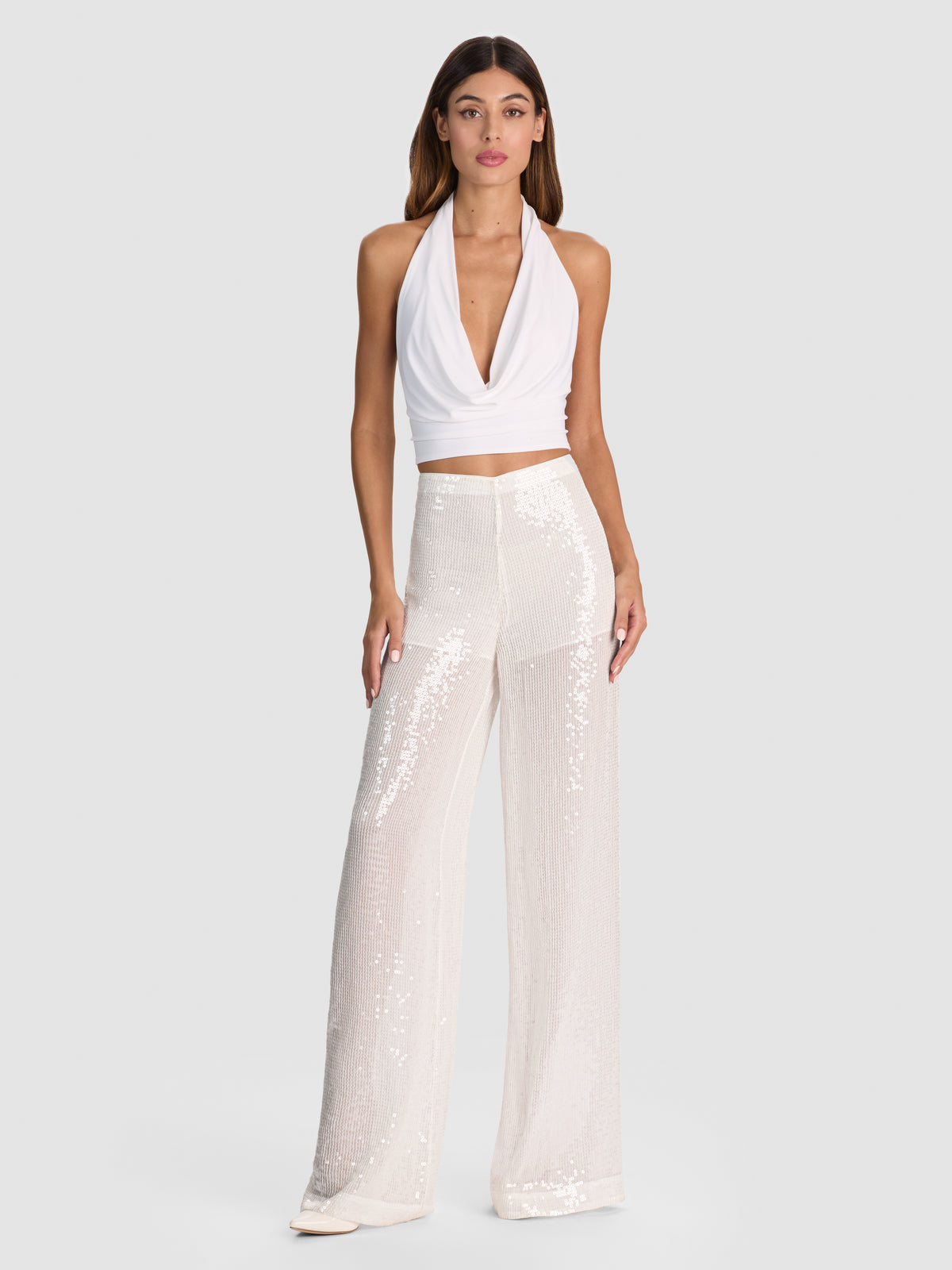 ERIN COWL HALTER TOP-OFF WHITE-ALICE + OLIVIA