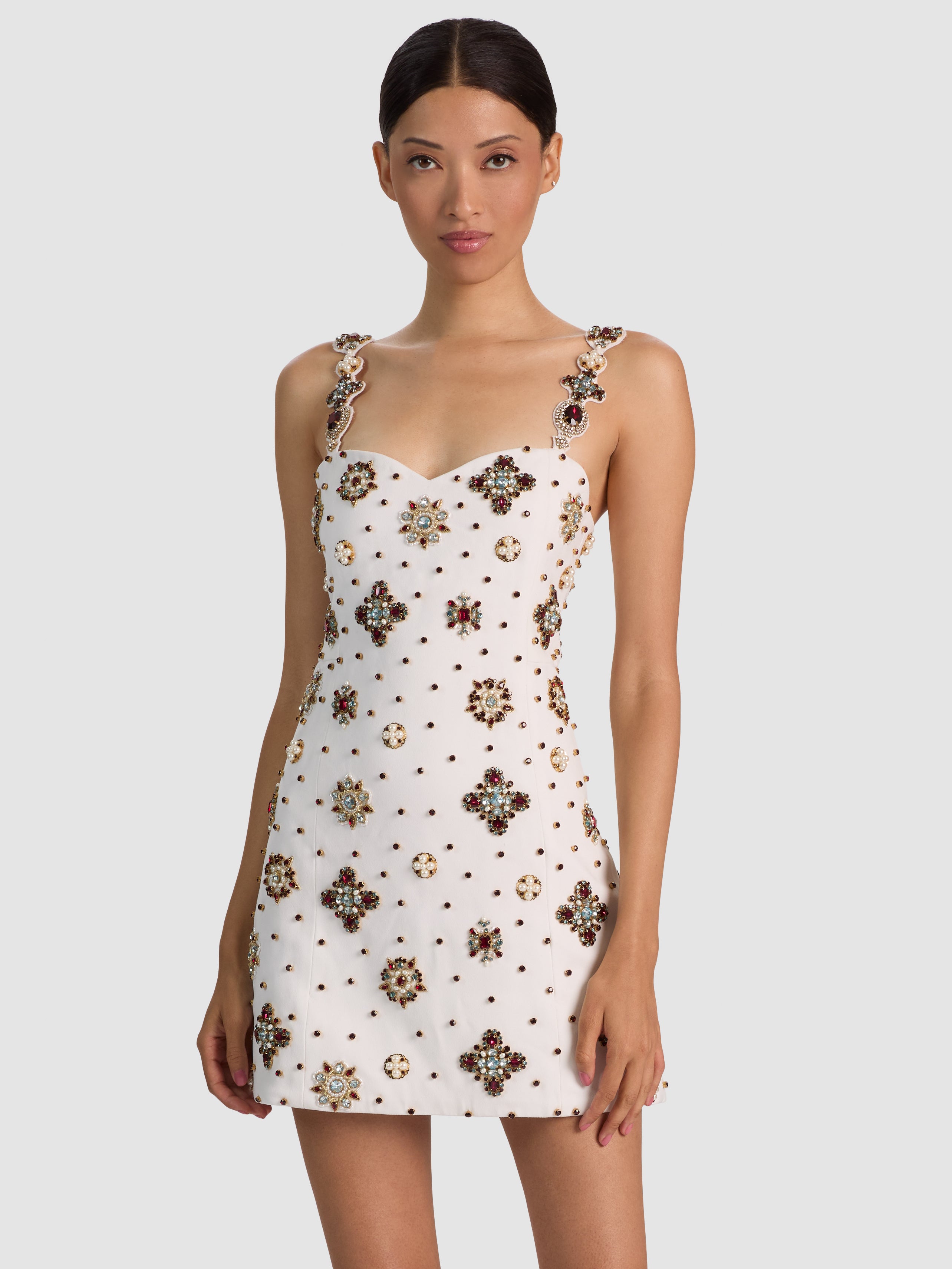 MINI ABITO EMILIENNE EMBELL – BIANCO SPORCO/MULTICOLORE-ALICE + OLIVIA