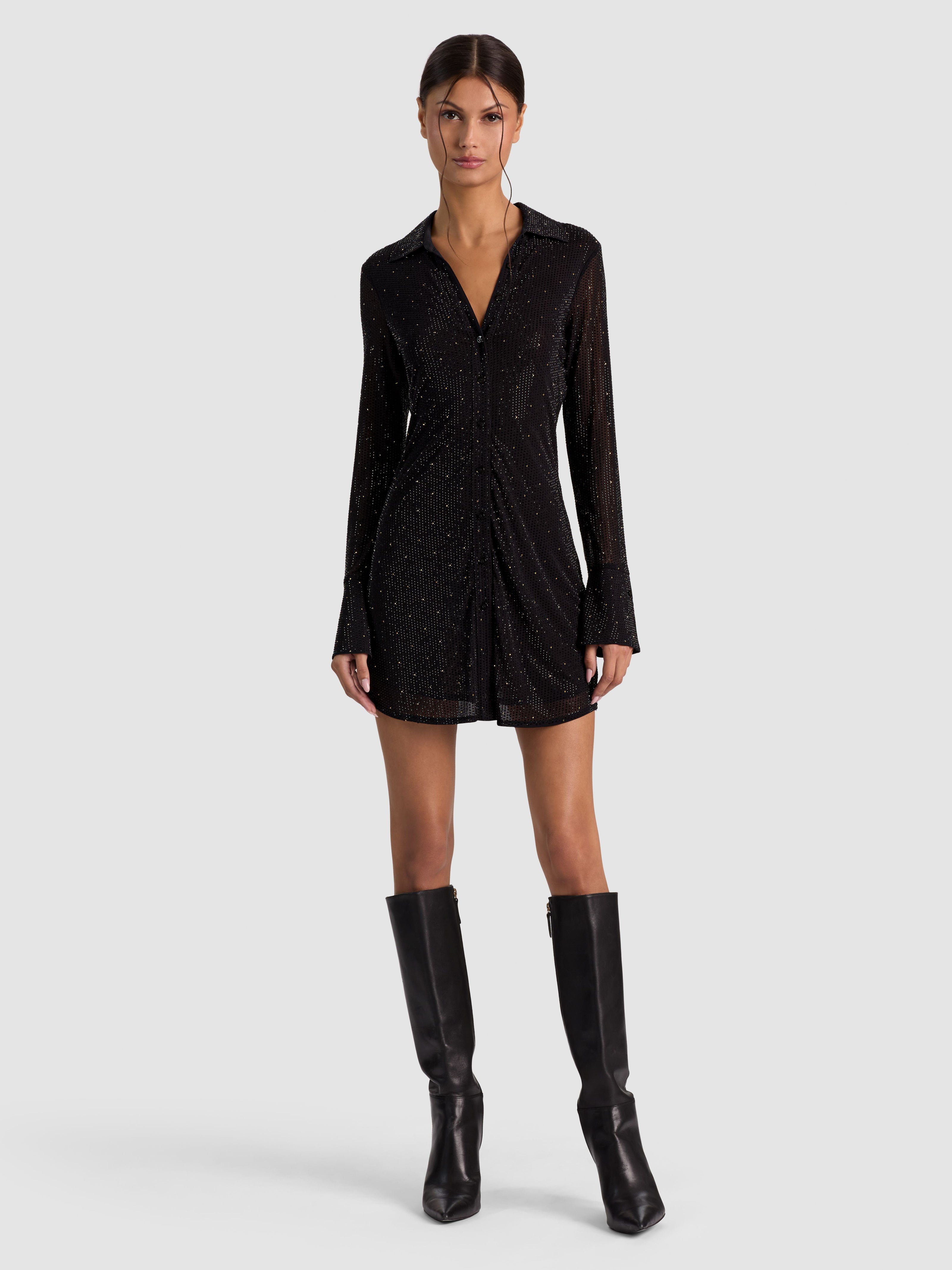 FREYA ROBE BOUTONNÉE CINTREÉ – NOIR/OR-ALICE + OLIVIA