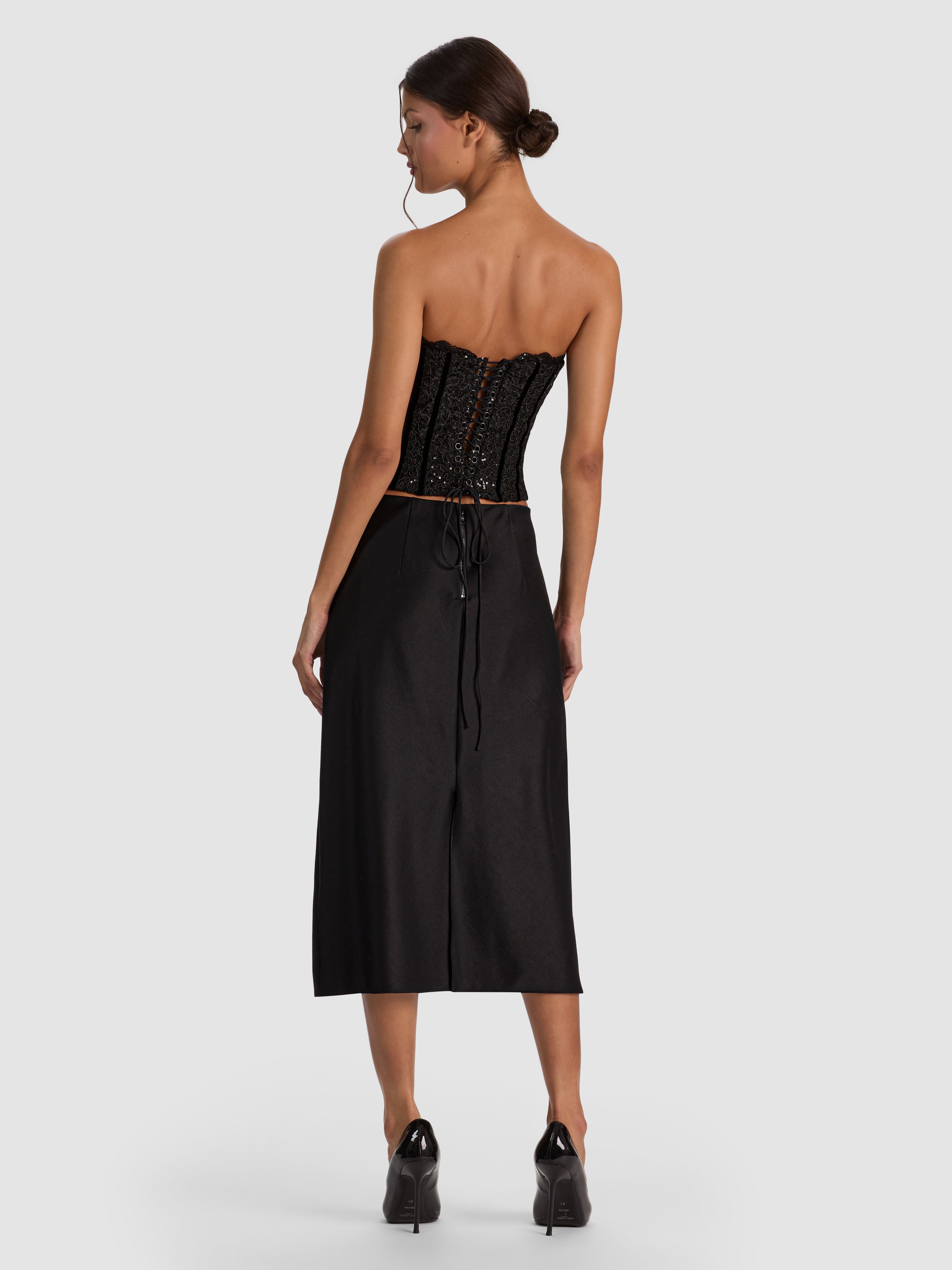 COSETTE STRAPLESS LONGLINE CORSET in Black | ALICE + OLIVIA