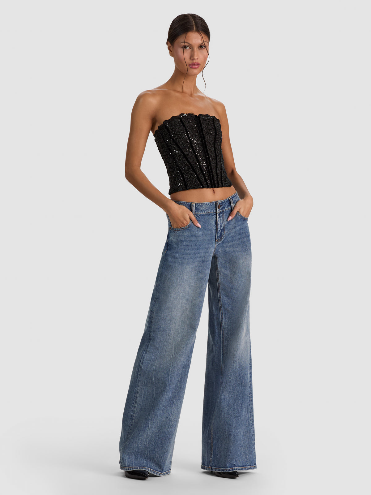 COSETTE STRAPLESS LONGLINE CORSET - BLACK