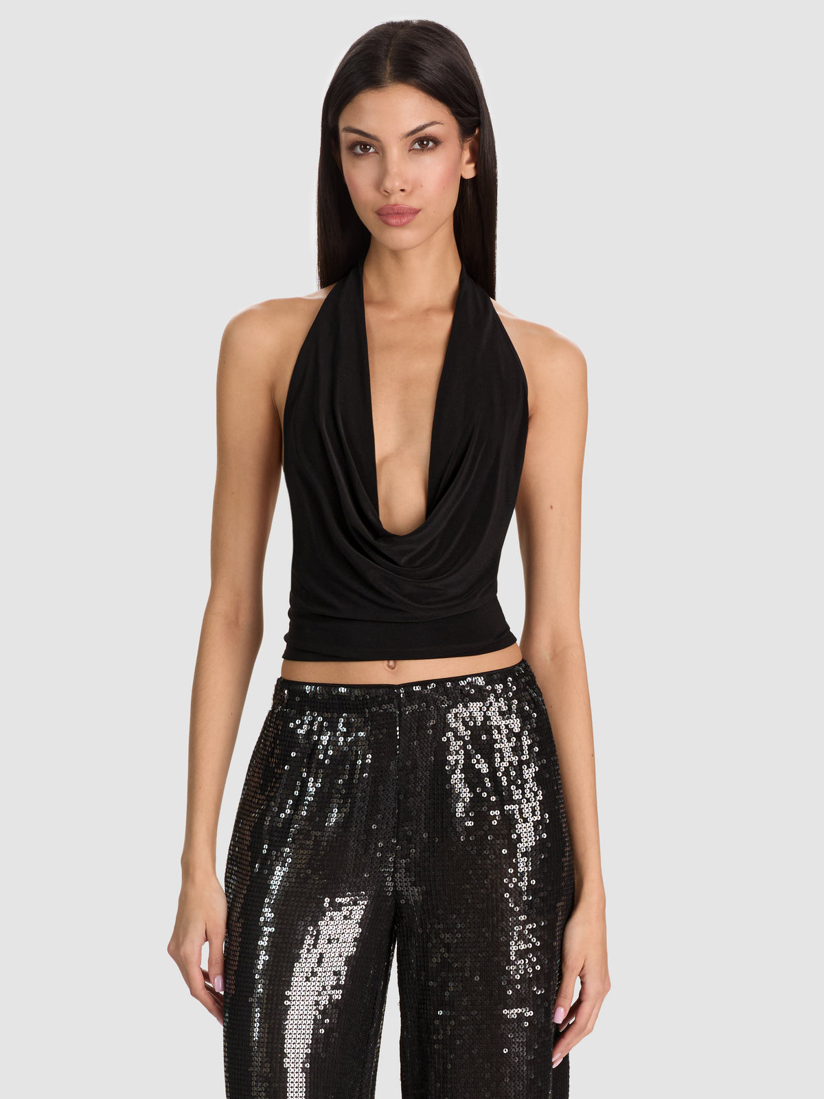 Top a vogatore incrociato sul collo Erin-Black-ALICE + OLIVIA