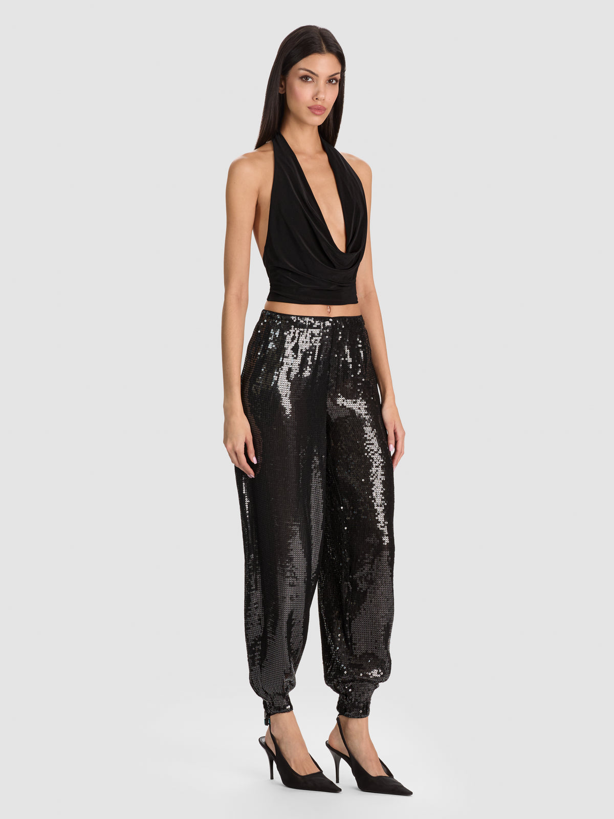 ERIN COWL HALTER TOP - BLACK