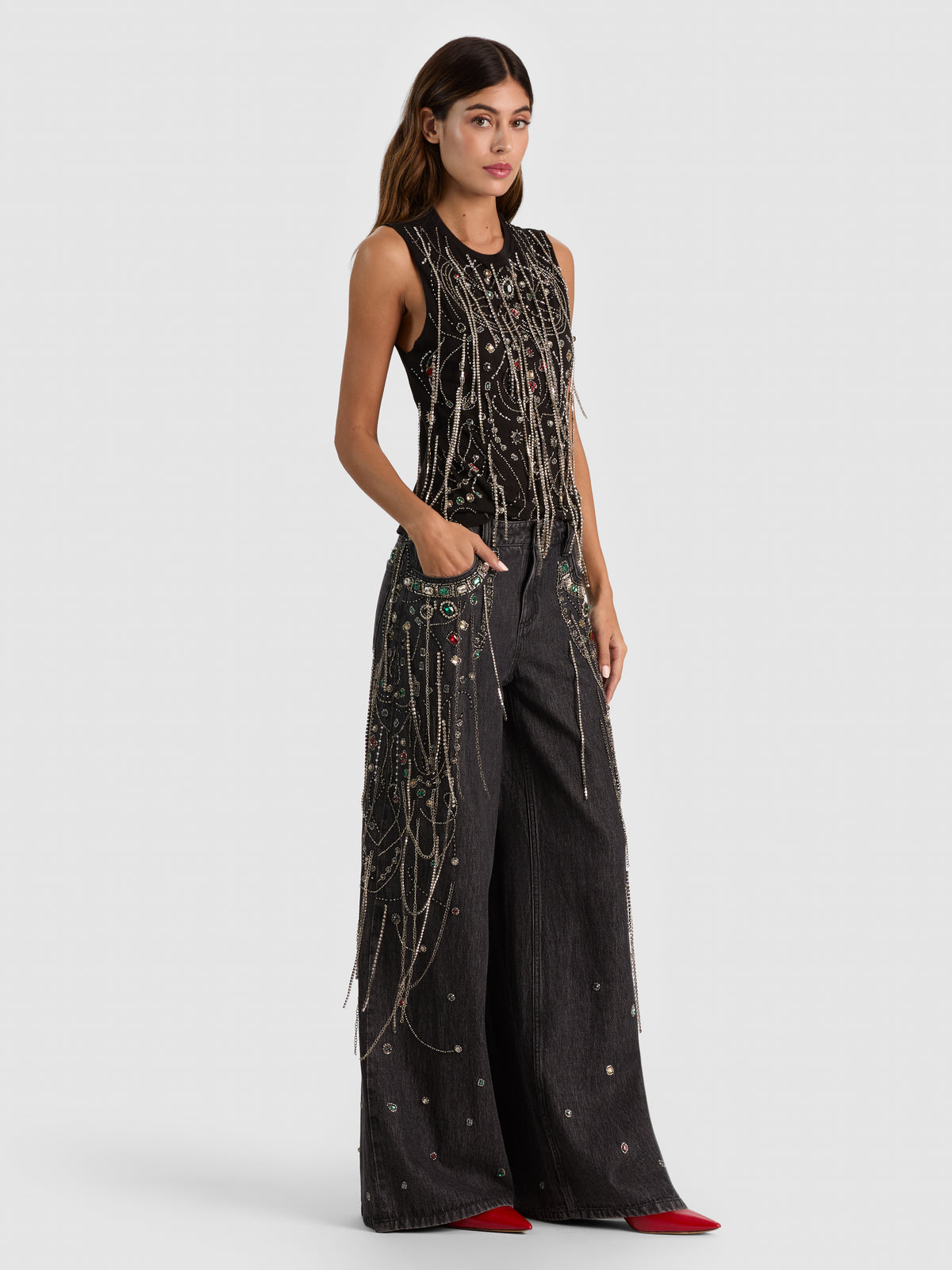 TOP CON CATENE DECORATIVE DEDE-Black-ALICE + OLIVIA