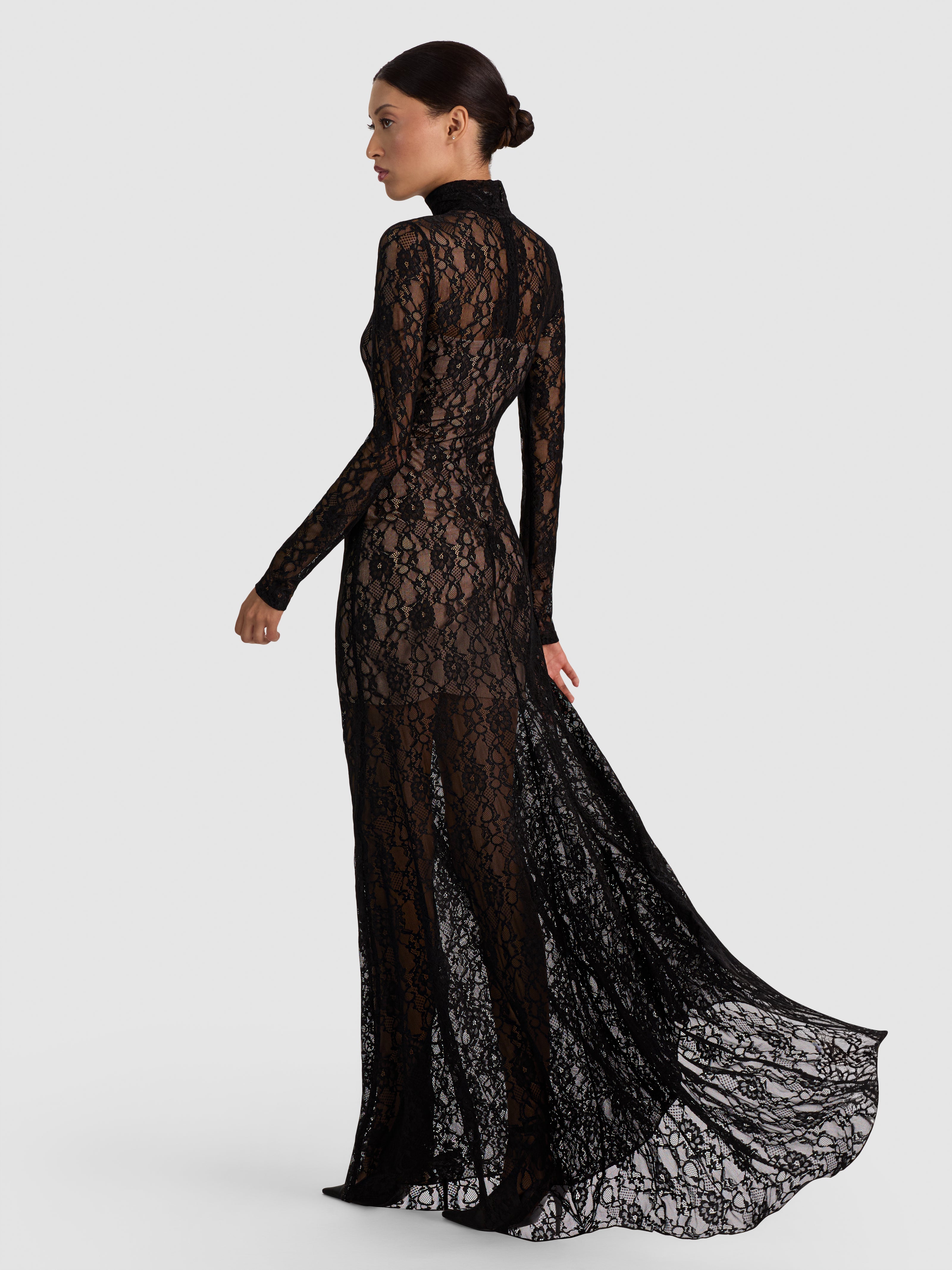 DELORA LACE MAXI DRESS WITH TRAIN-Black-ALICE + OLIVIA