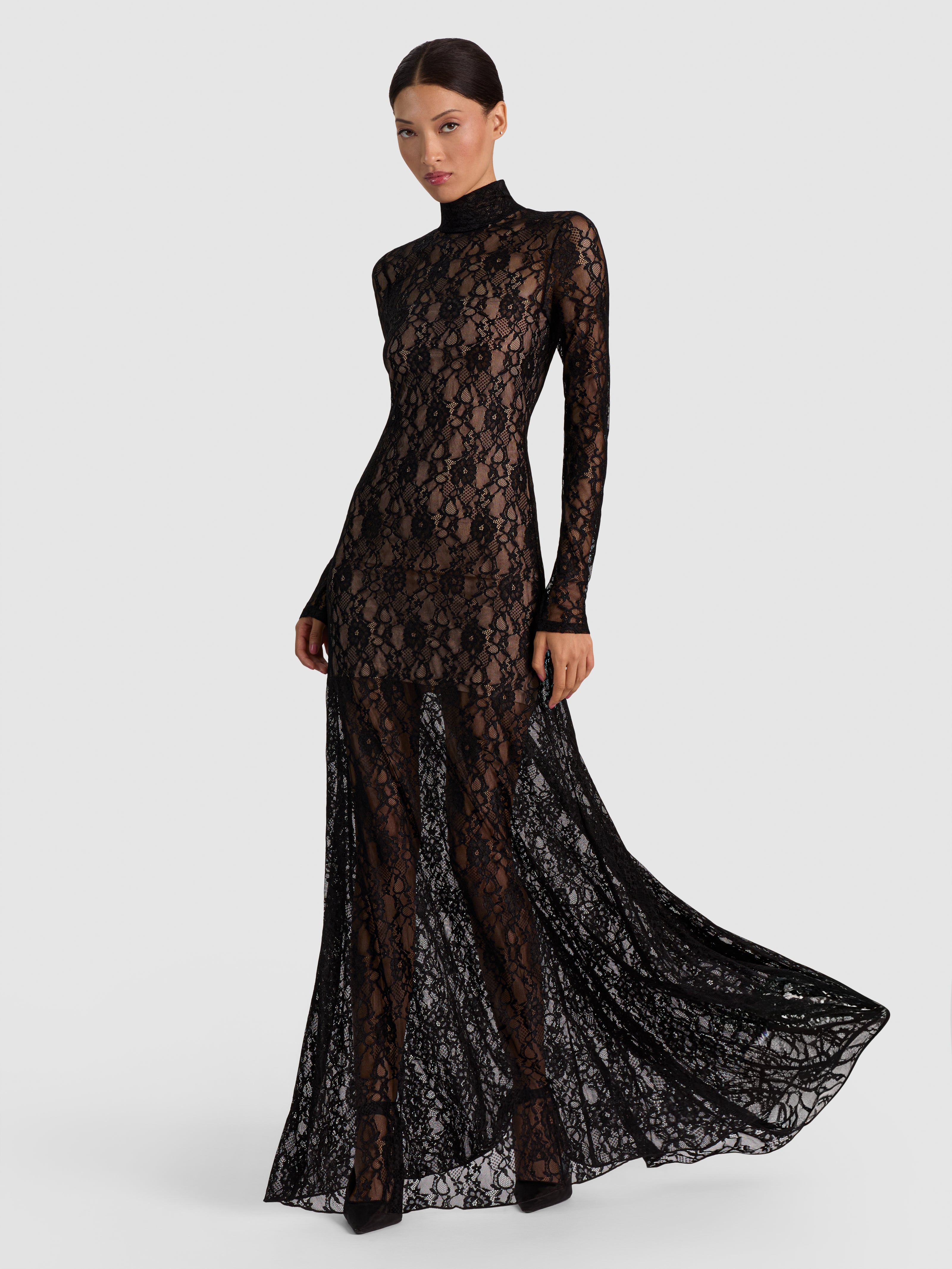 DELORA LACE MAXI DRESS WITH TRAIN-Black-ALICE + OLIVIA