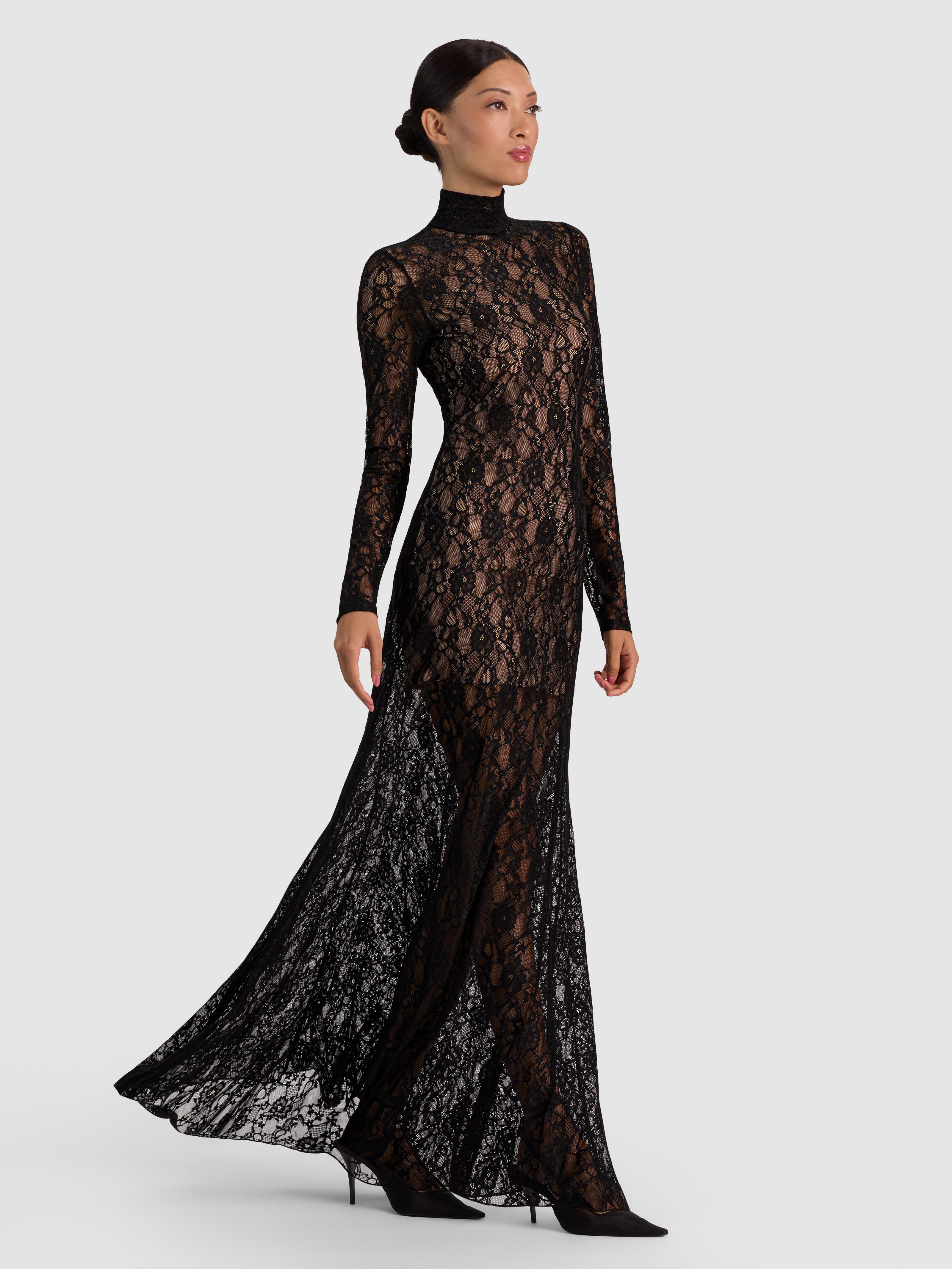 DELORA LACE MAXI DRESS WITH TRAIN-Black-ALICE + OLIVIA