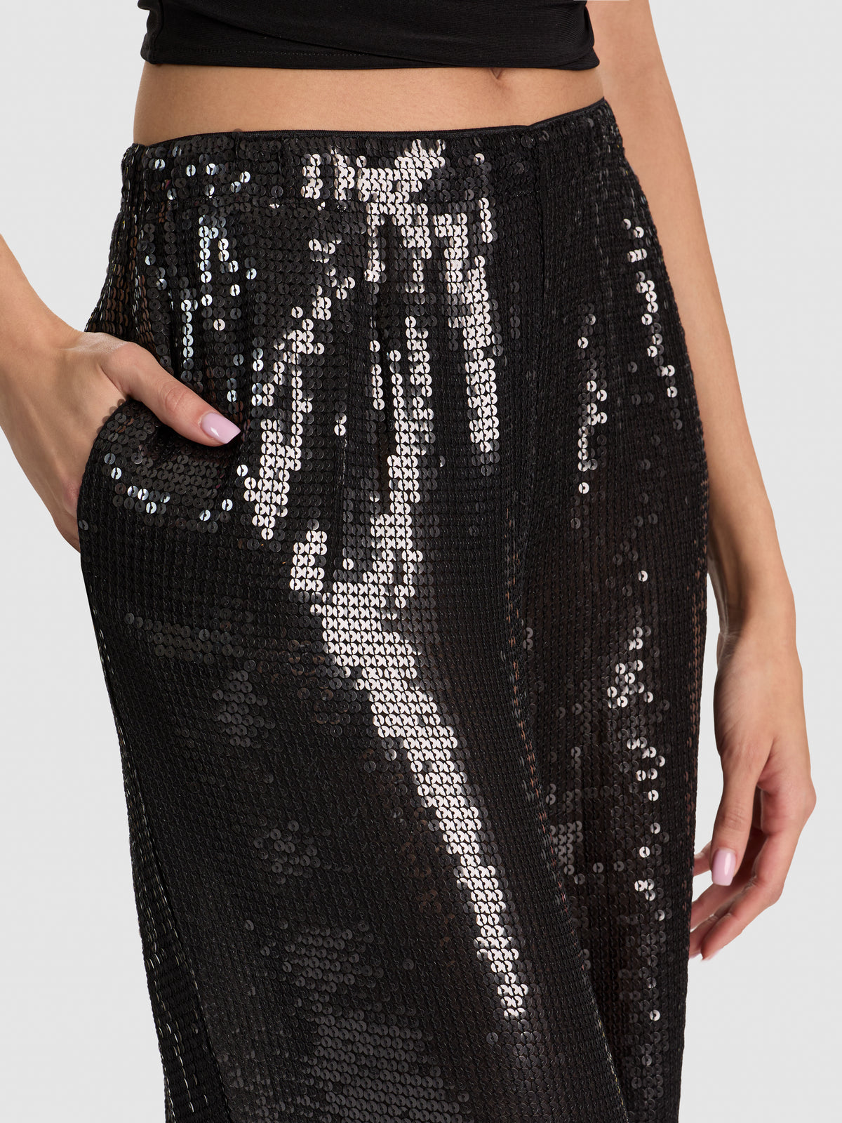 PANTALON GENIE DÉCLAN À SEQUINS À ENFILER-Black-ALICE + OLIVIA