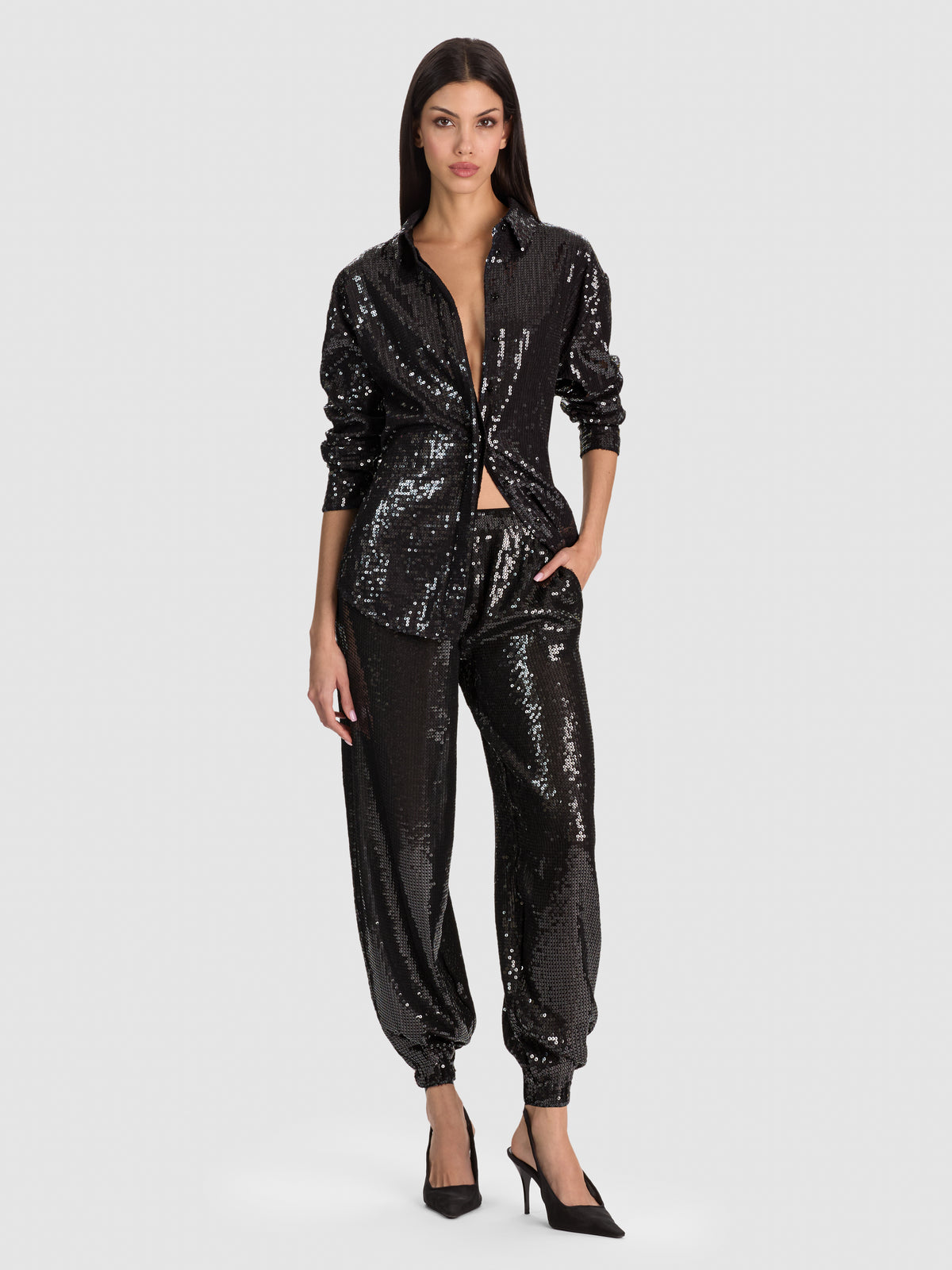 PANTALON GENIE DÉCLAN À SEQUINS À ENFILER-Black-ALICE + OLIVIA