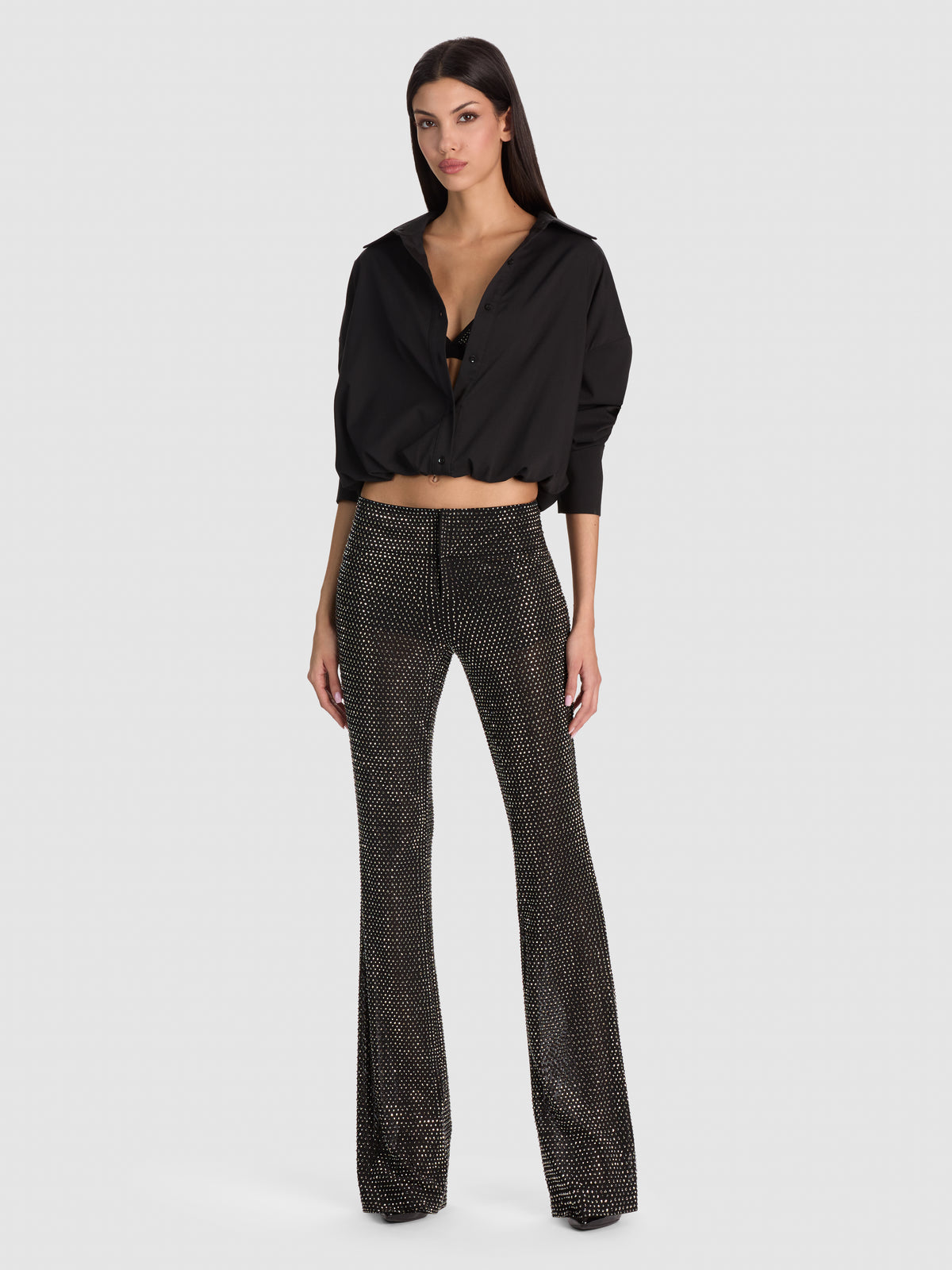 OLIVIA EMBELLISHED BOOTCUT PANT - BLACK/GUNMETAL