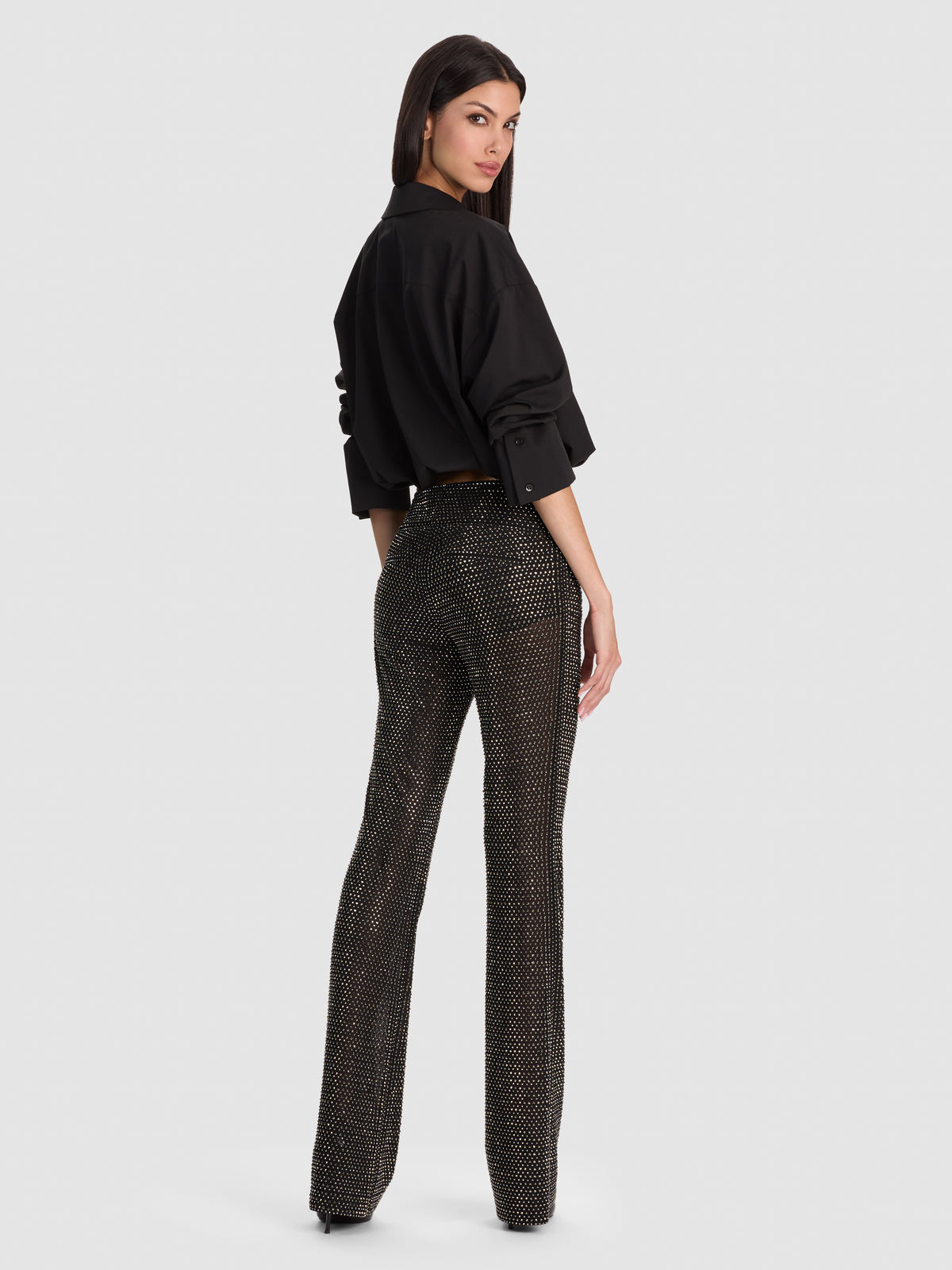 PANTALONI A ZAMPA D'ELEFANTE SVASATI OLIVIA HEATSET WWB-BLACK/GUNMETAL-ALICE + OLIVIA