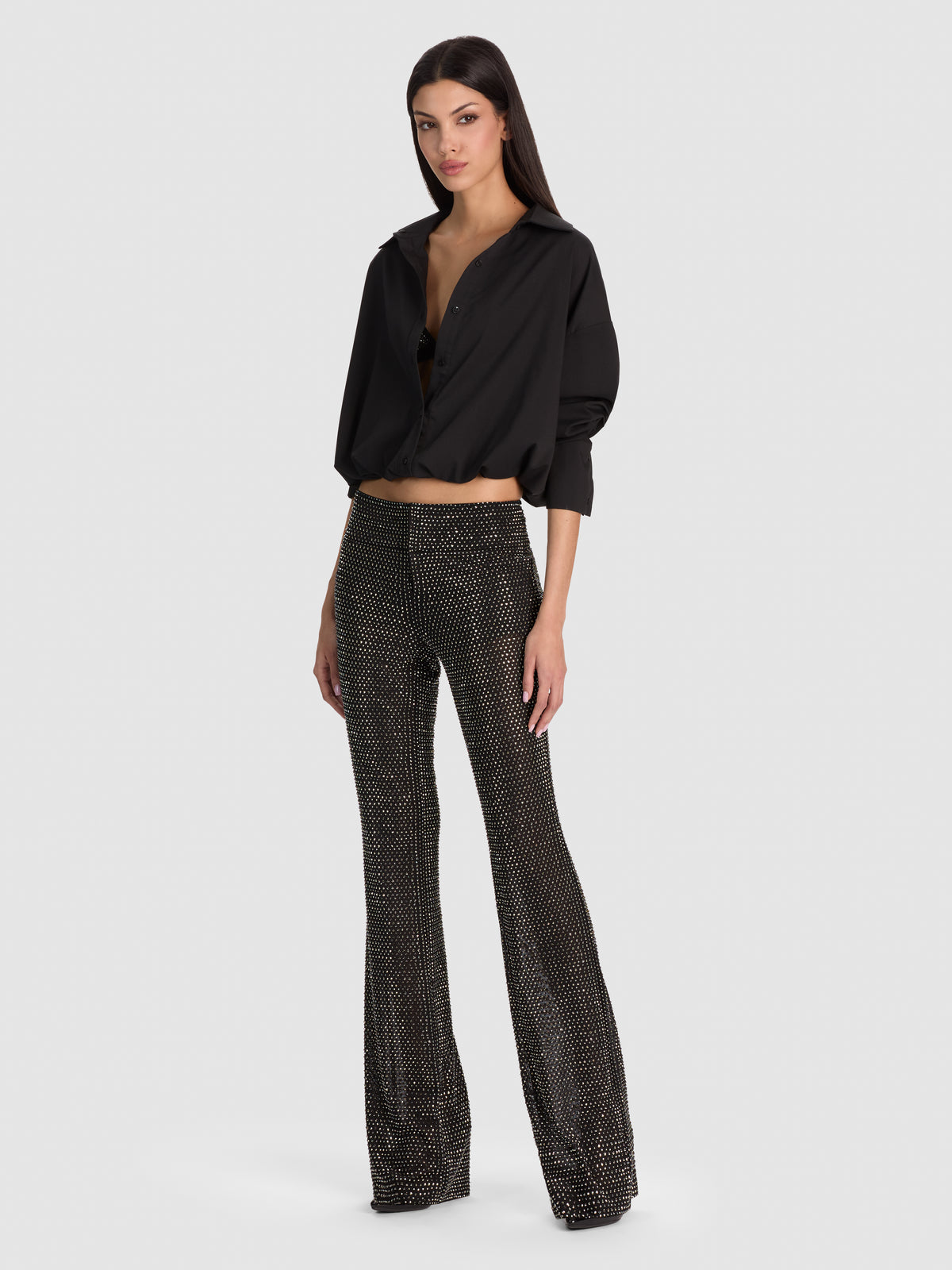 OLIVIA EMBELLISHED BOOTCUT PANT - BLACK/GUNMETAL