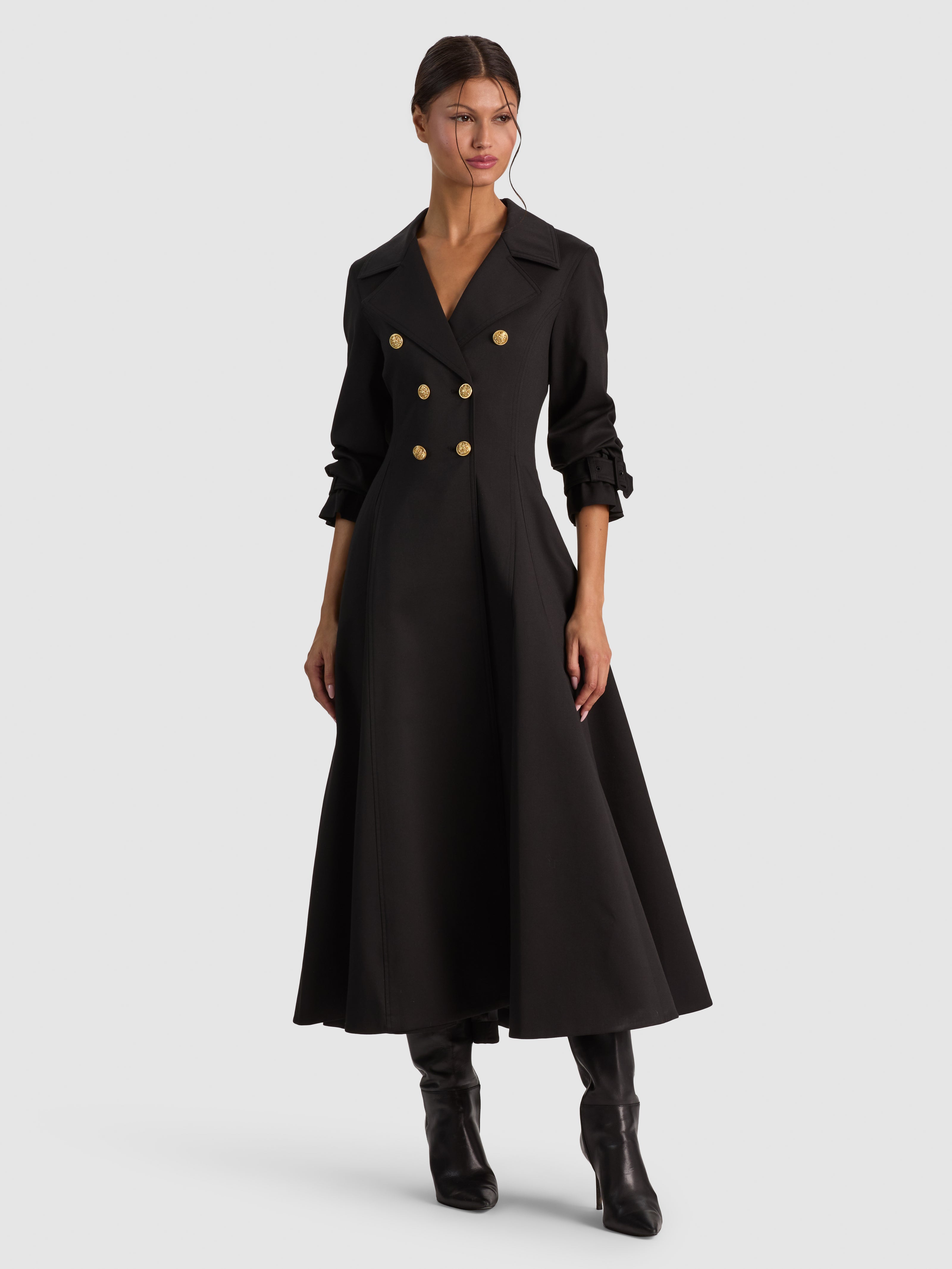 ELLIE GODET TRENCH COAT-Black-ALICE + OLIVIA