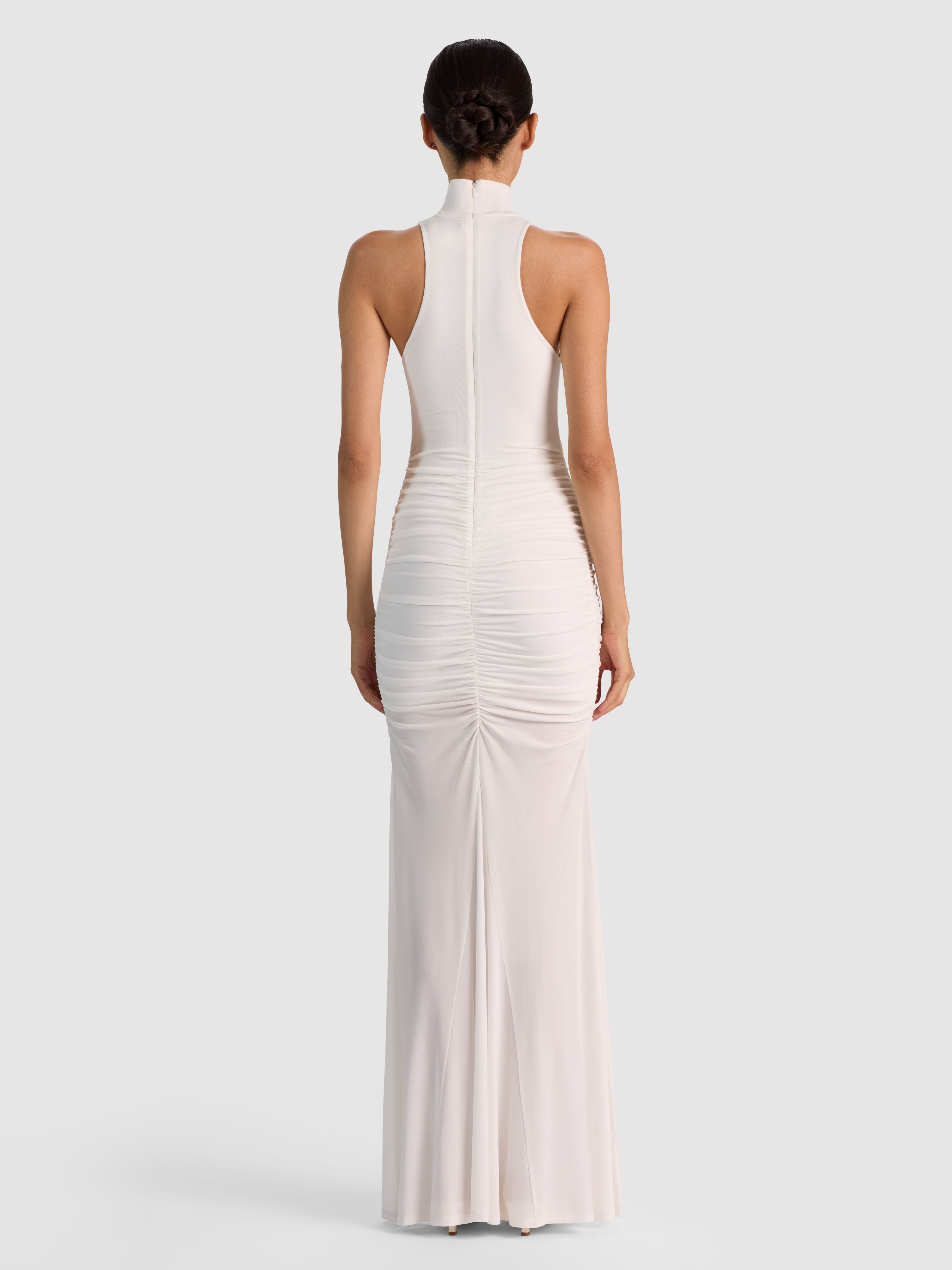 SHANNON RUCHED HIP MAXI DRESS-OFF WHITE-ALICE + OLIVIA