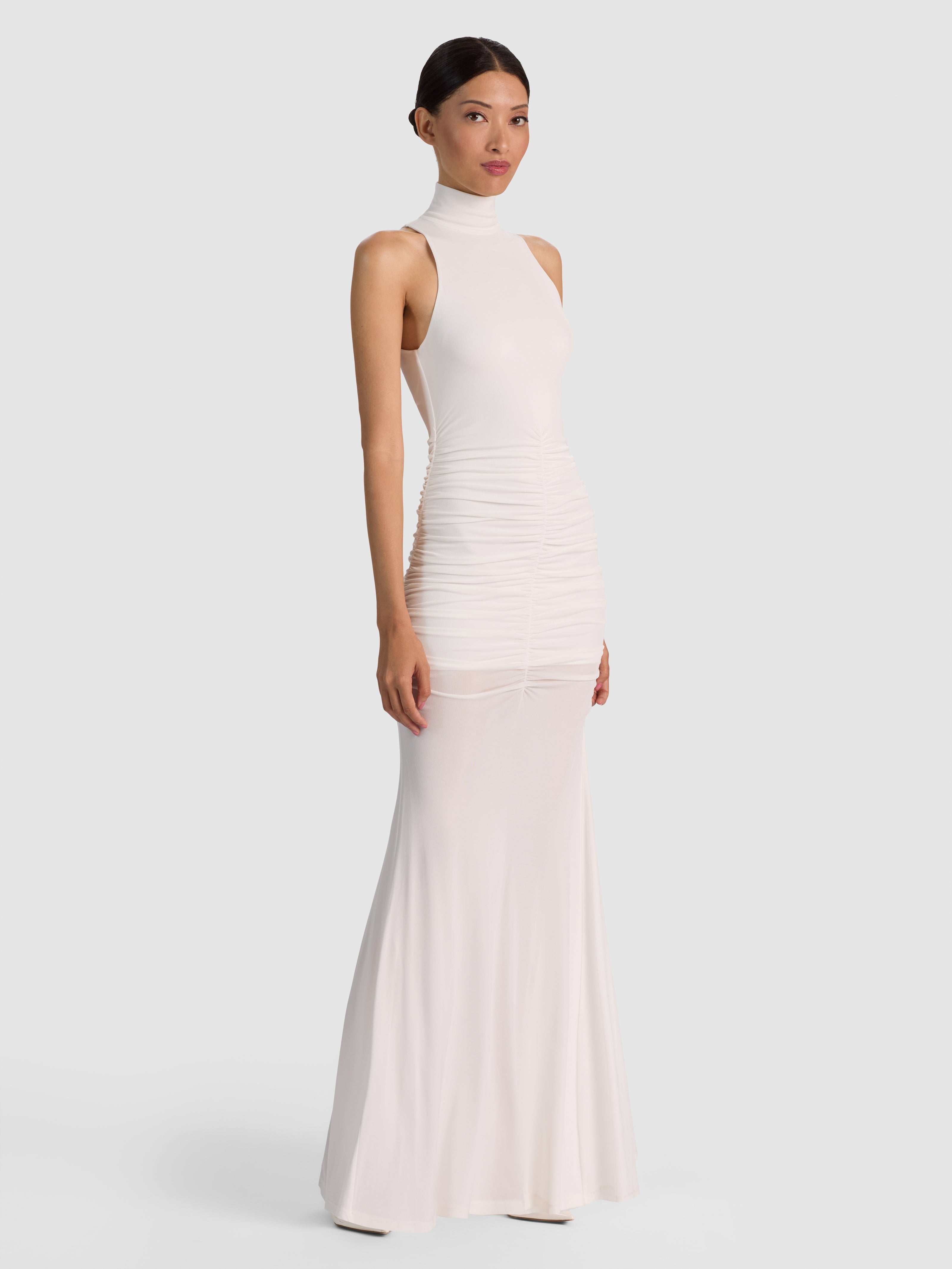SHANNON RUCHED HIP MAXI DRESS-OFF WHITE-ALICE + OLIVIA