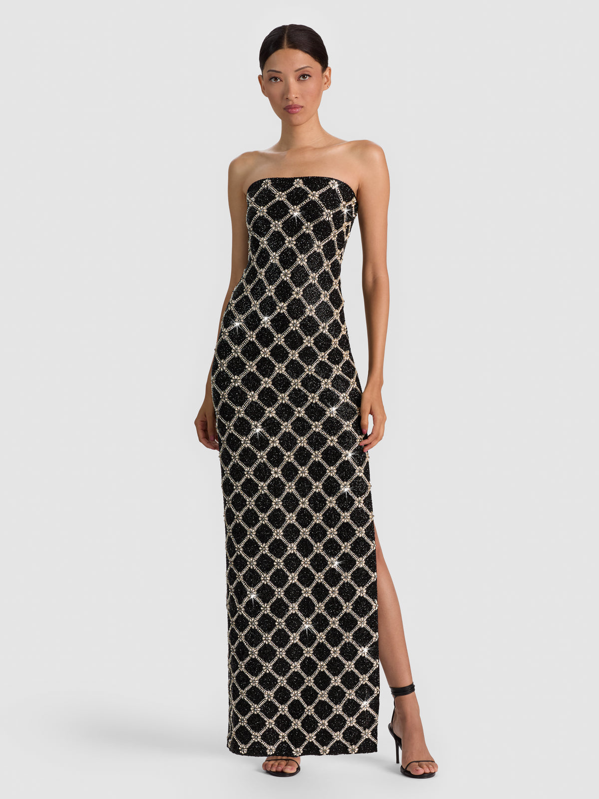 DELORA EMBELLISHED STRAPLESS GOWN - BLACK/SILVER
