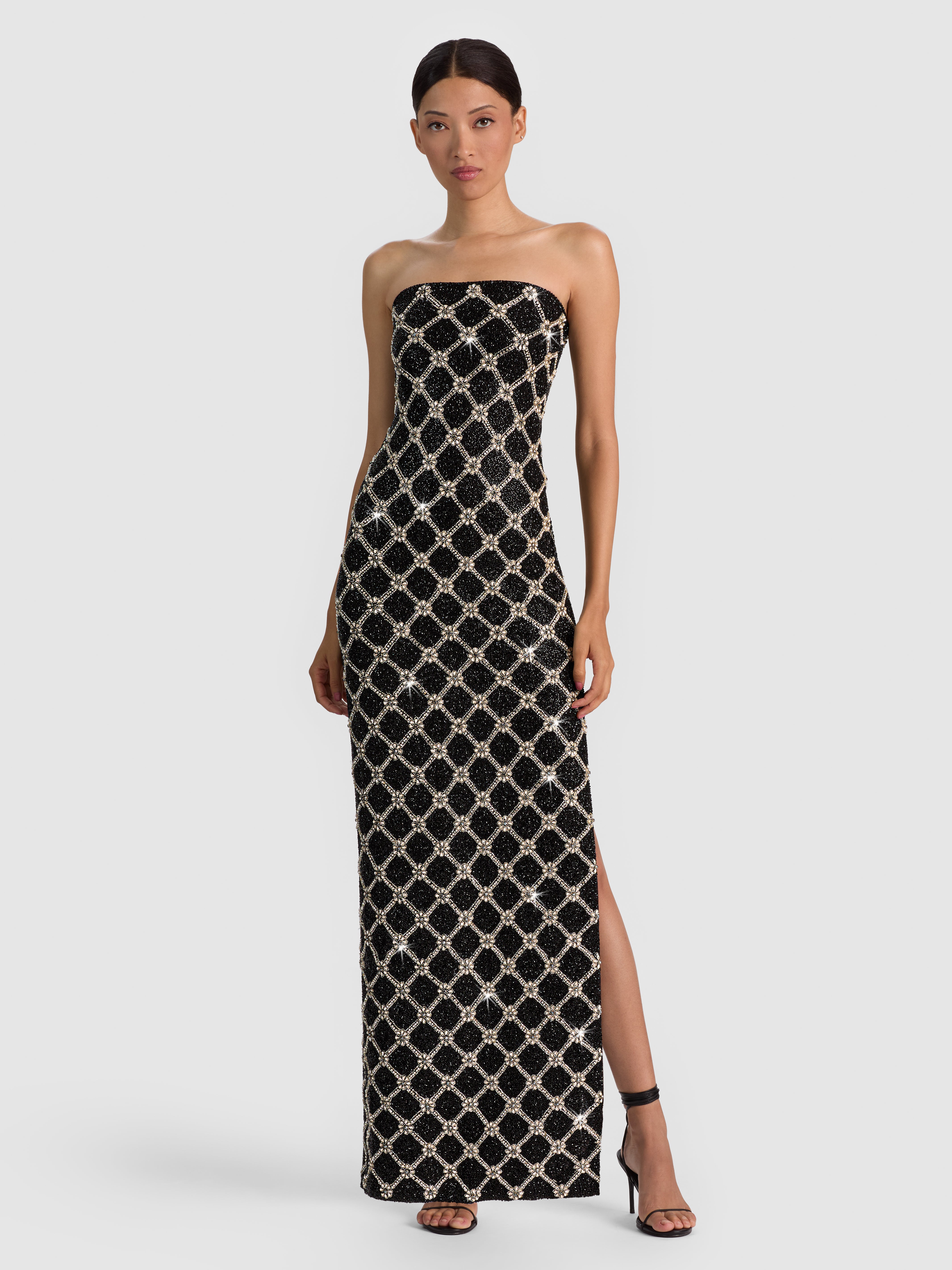 ABITO MIDI SENZA SPALLINE DELORA EMBELL CON RETICOLO-ALICE + OLIVIA