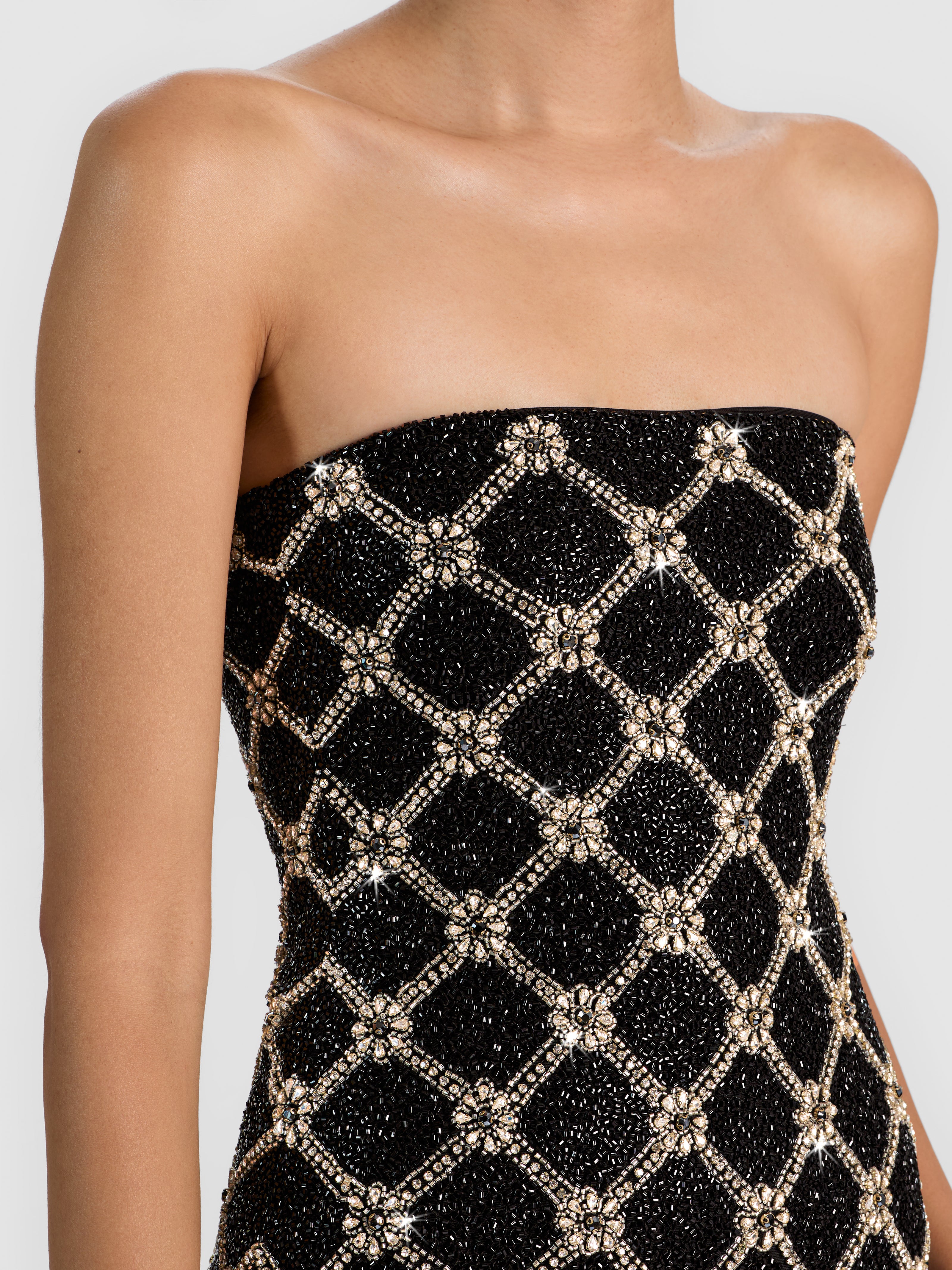 ABITO MIDI SENZA SPALLINE DELORA EMBELL CON RETICOLO-ALICE + OLIVIA