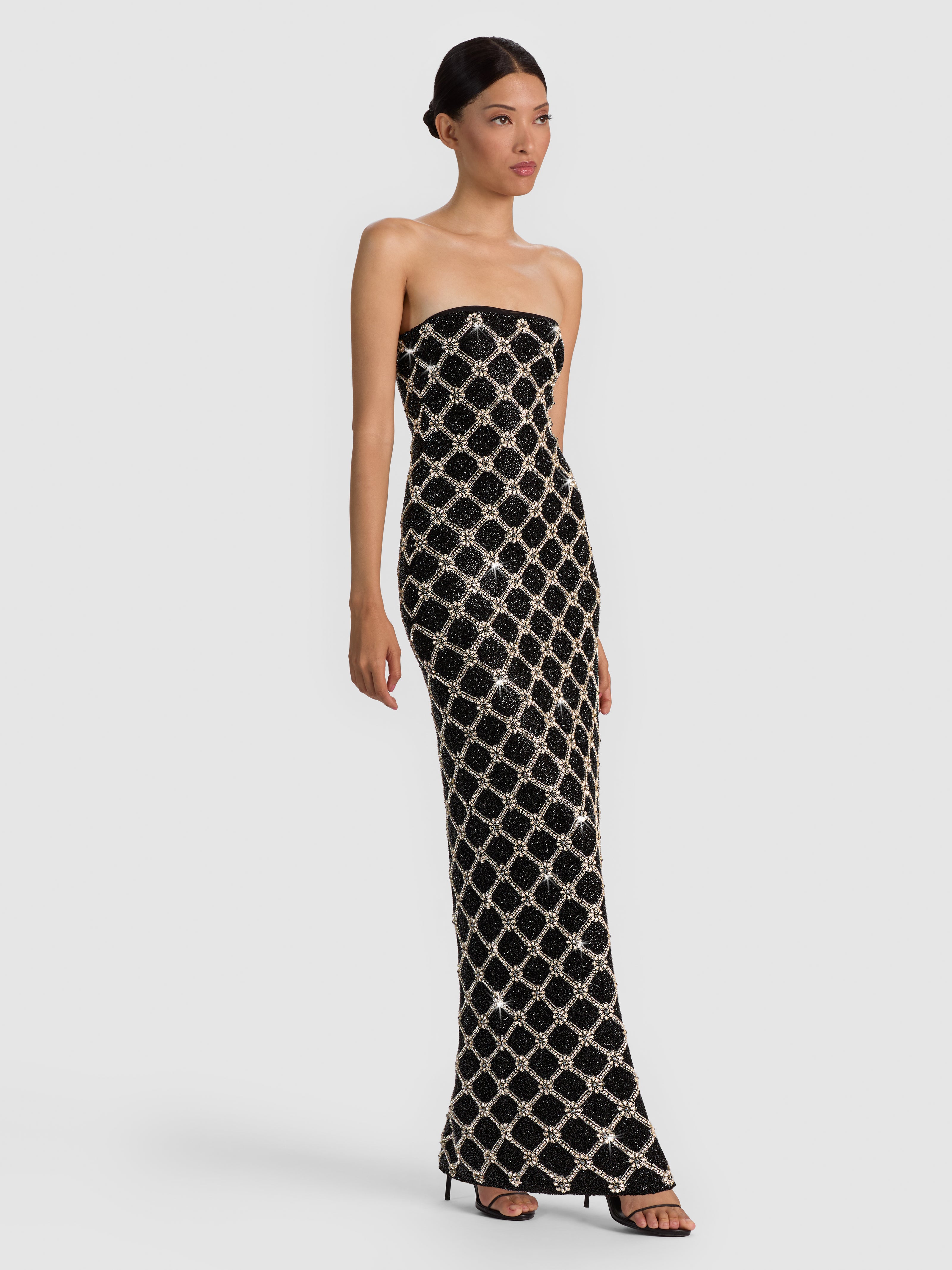 ABITO MIDI SENZA SPALLINE DELORA EMBELL CON RETICOLO-ALICE + OLIVIA