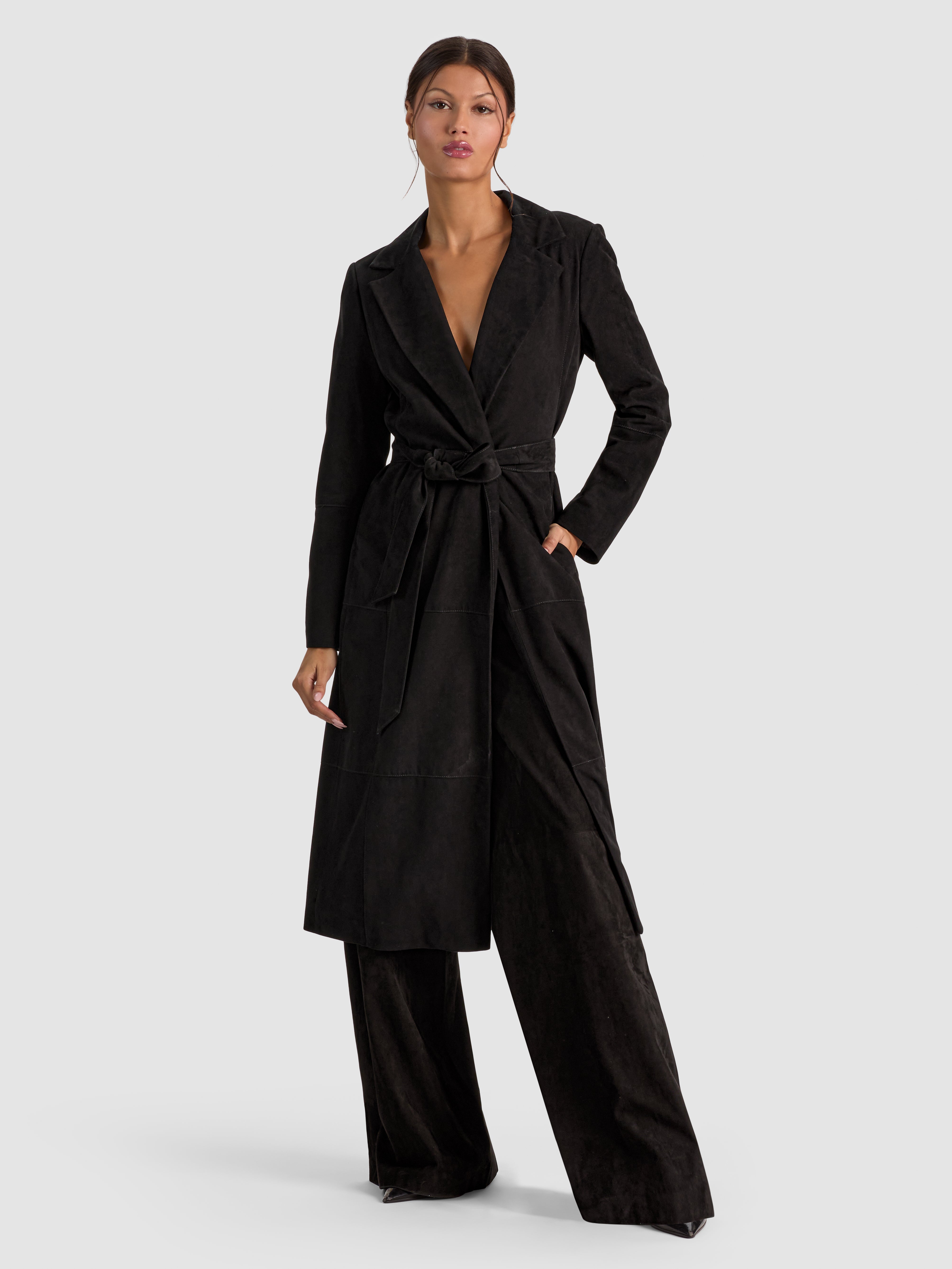 Karley Suede Wrap Long Coat