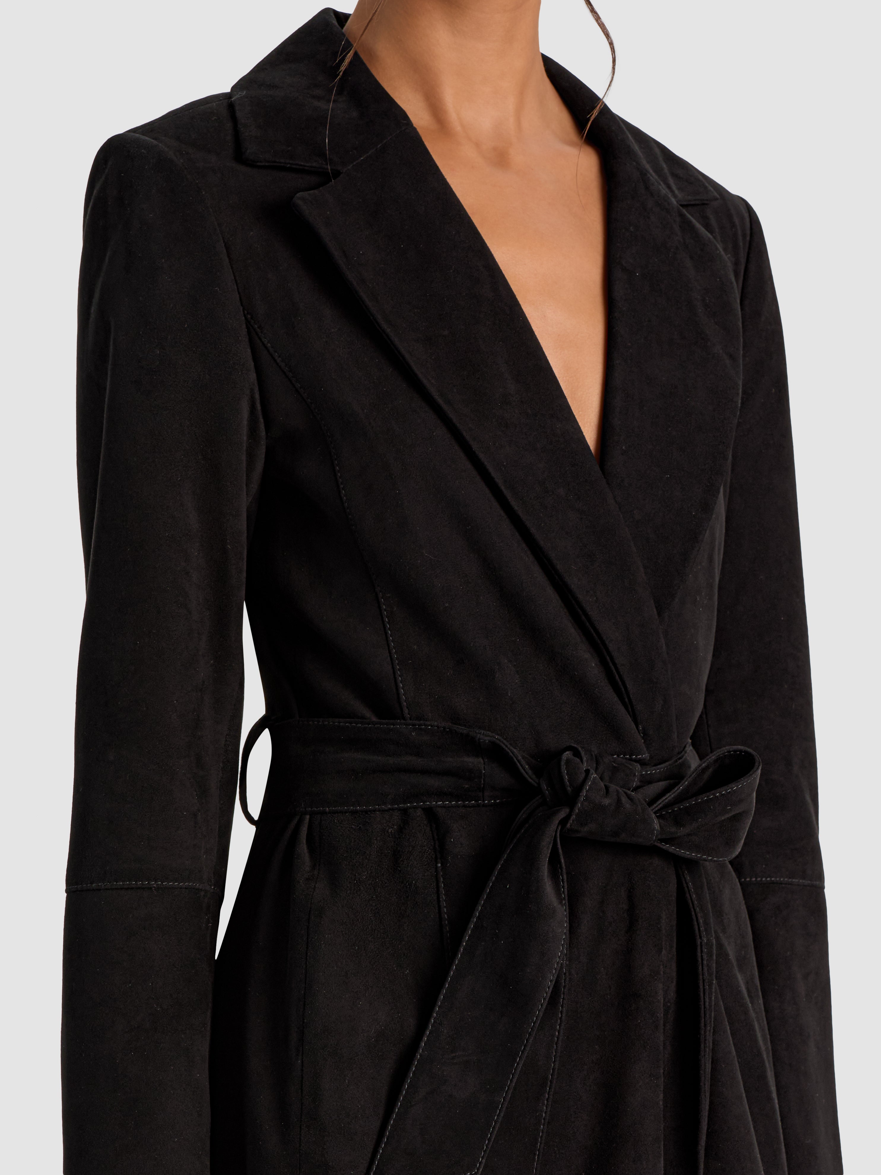 KARLEY SUEDE WRAP LONG COAT-Black-ALICE + OLIVIA