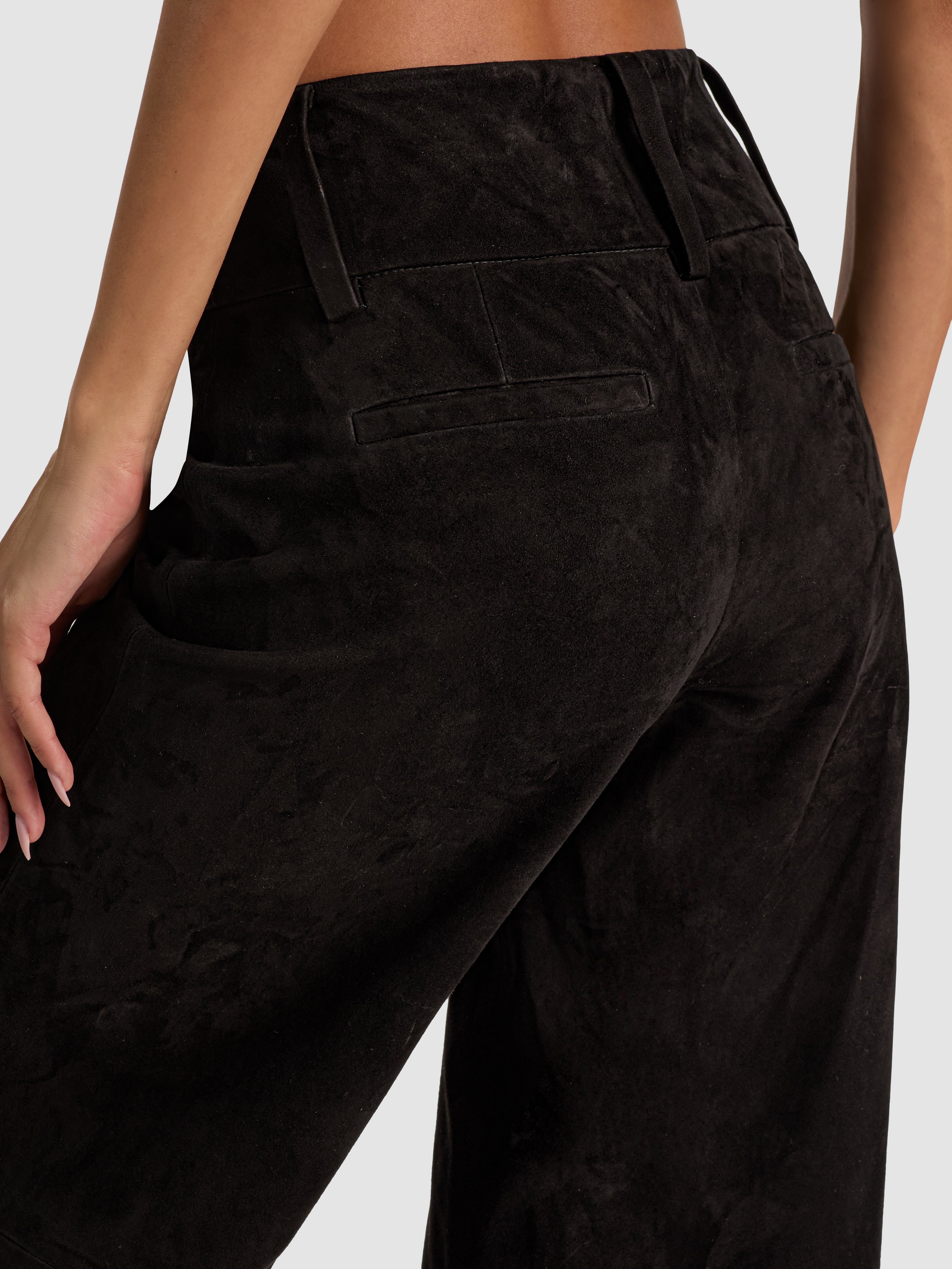 OLIVIA SUEDE WIDE LEG FLARE PANT-Black-ALICE + OLIVIA